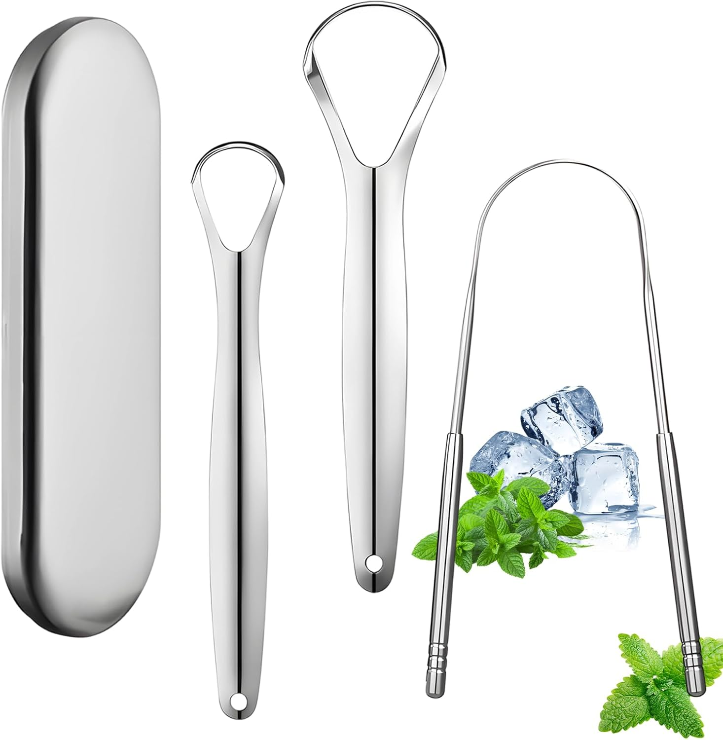 3PCS Tongue Scraper, Stainless Steel Tongue Cleaner with Storage Box, Tongue Scraper Stainless Steel for Bad Breath, Oral Care for Adults, High-Protein Diet Individuals image number 1