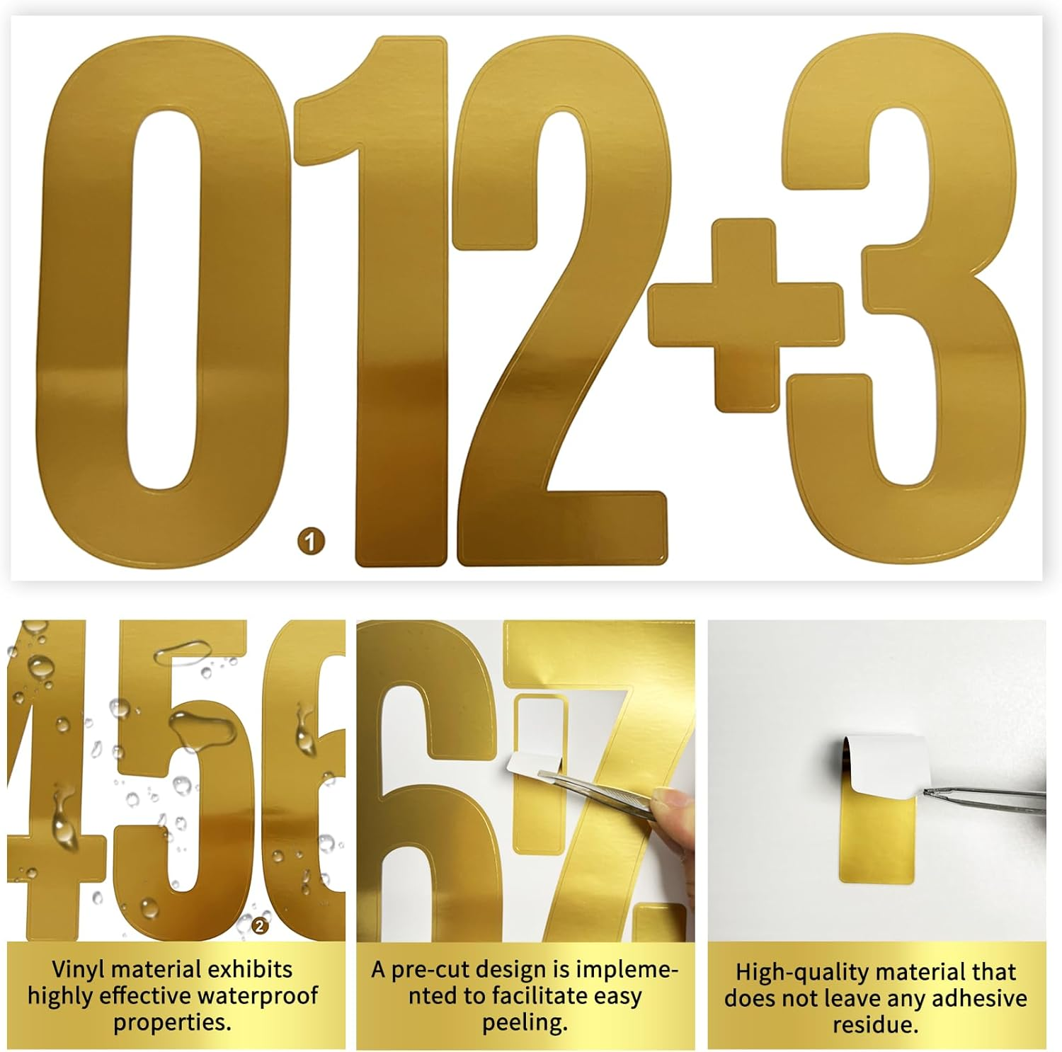6 Inch Gold Number Stickers,30 Pieces Self Adhesive Large Alphabet Symbol Sticker for Door,Mailboxm,House,Cars,Trucks,(6 Sheets Gold) image number 4