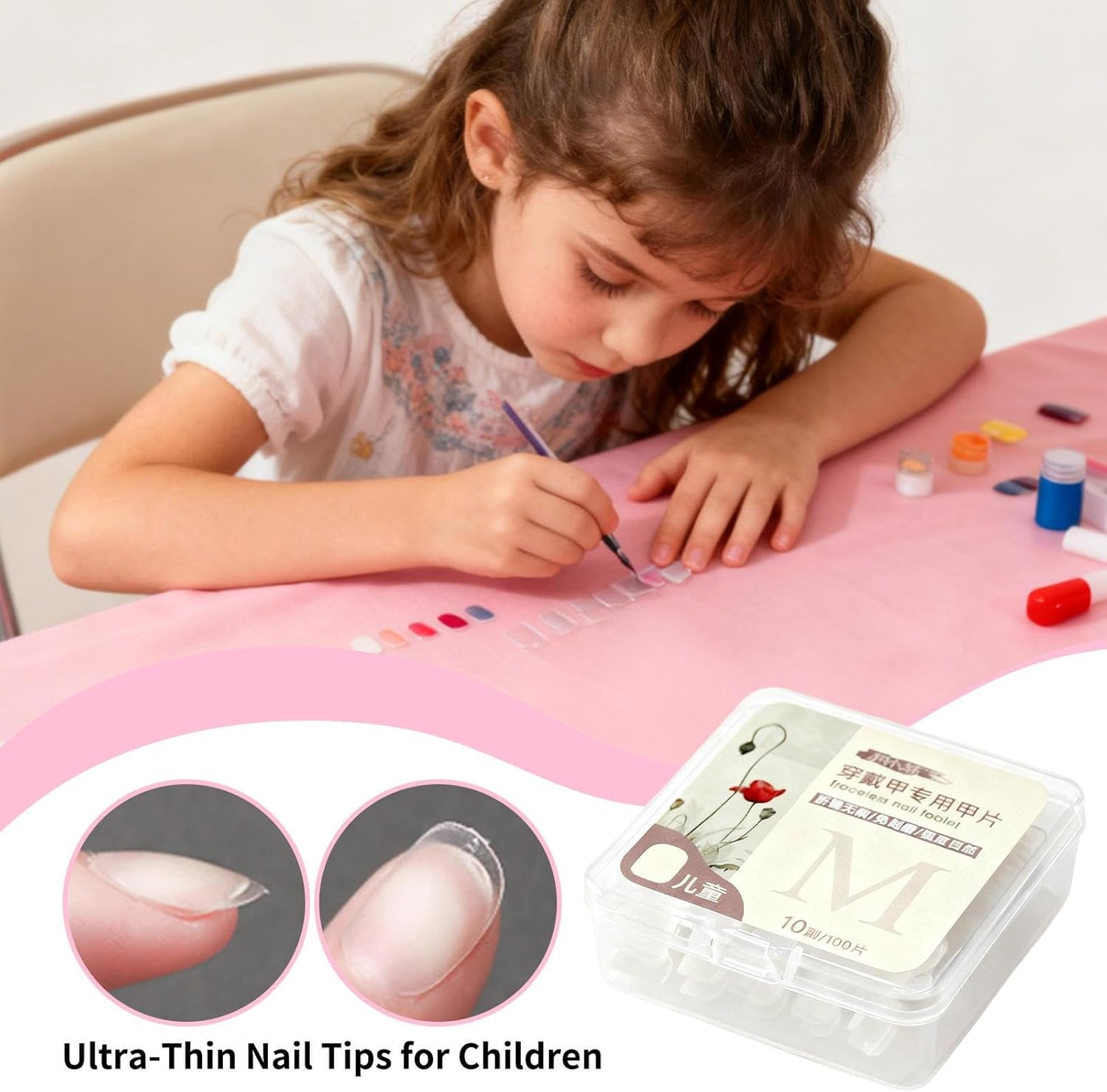 Kids Press on Nails - Reusable Manicure Set for Little Girls | Thin Nail Tips with Fun Designs, Ideal for Photography Shoots, Christmas Costumes, School Events, Stage Performances image number 4
