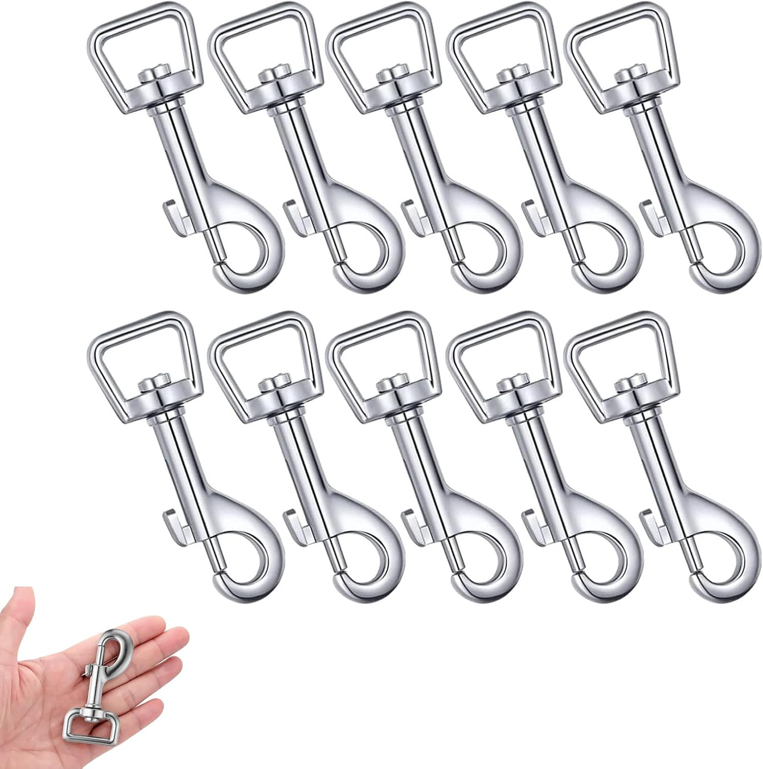 RUIENGCOMM 10Pcs Dog Leads Clips Stainless Steel Clips Clasp 360&deg; Swivel Snap Hooks Pet Buckle Key Chain Suitable for Connecting Pet Collars and Keychains image number 2
