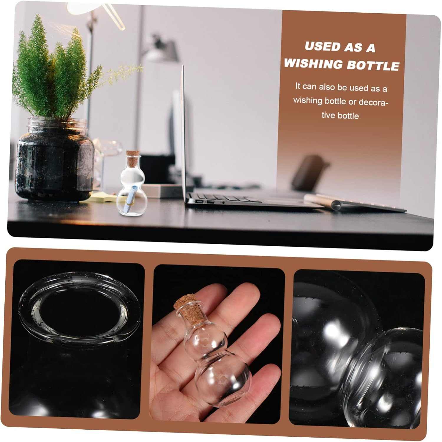 Gourd Shaped Drifting Glass Bottles with Cork Stoppers Medium Size Diy Message Jars for Craft Decoration 3Pcs image number 6