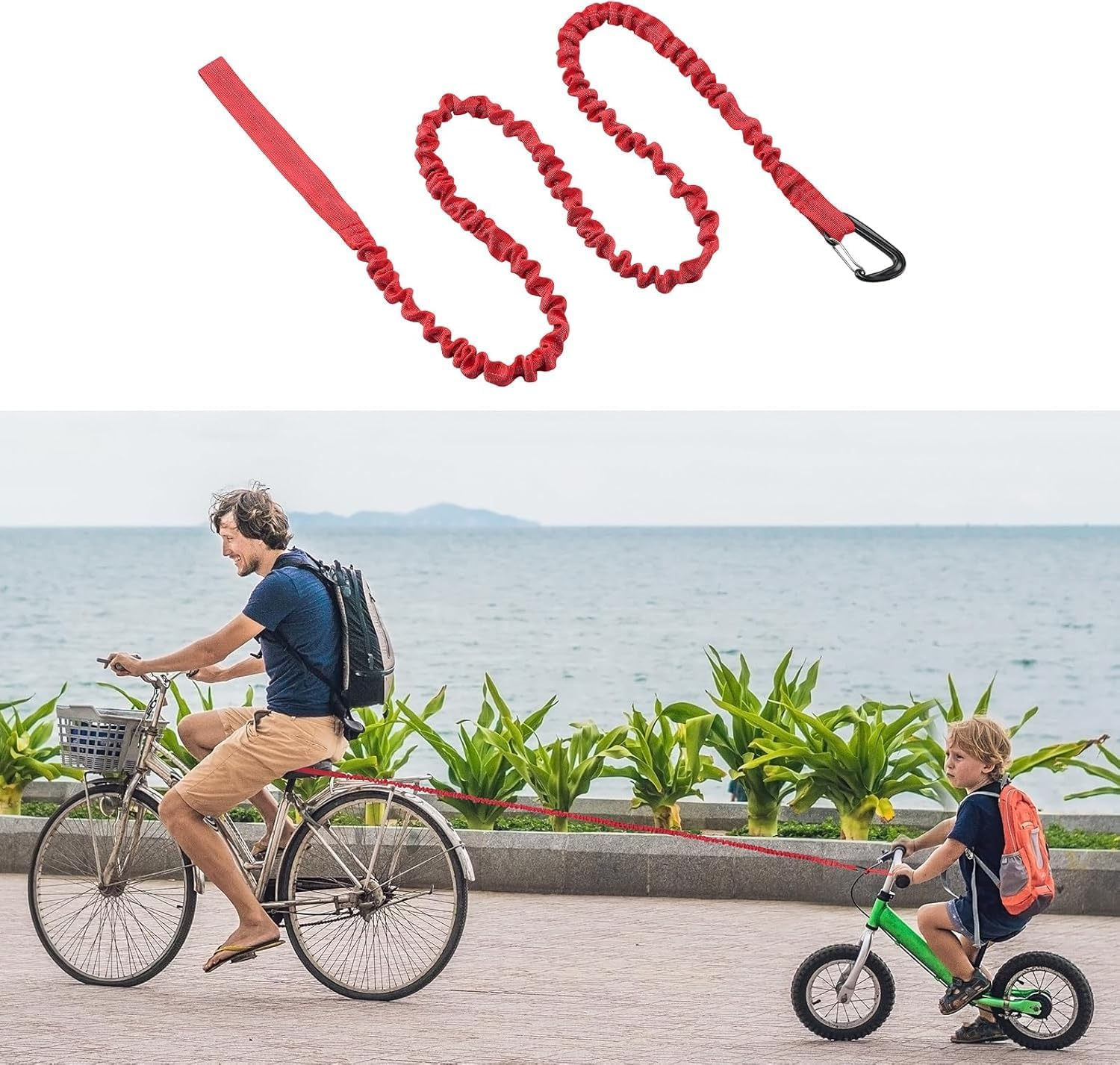 3 Meters Elastic Bicycle Tow Strap, 1Pc Cycling Stretch Pull Strap Bicycle Tow Rope, Elastic Bicycle Tow Rope with Storage Bag, MTB Cycling Stretch Pull Strap for Long Ride Going Uphill, Orange image number 5