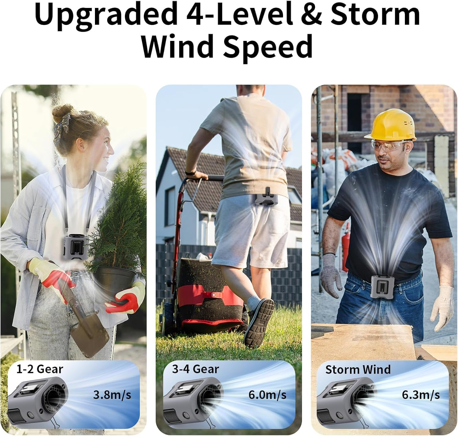 14500Mah Belt Fan, Waist Fan with Max 67H Working Time and 5 Speeds Adjustable, Clip on Fan for Outdoor Jobsite Camping Farms (Grey) image number 4