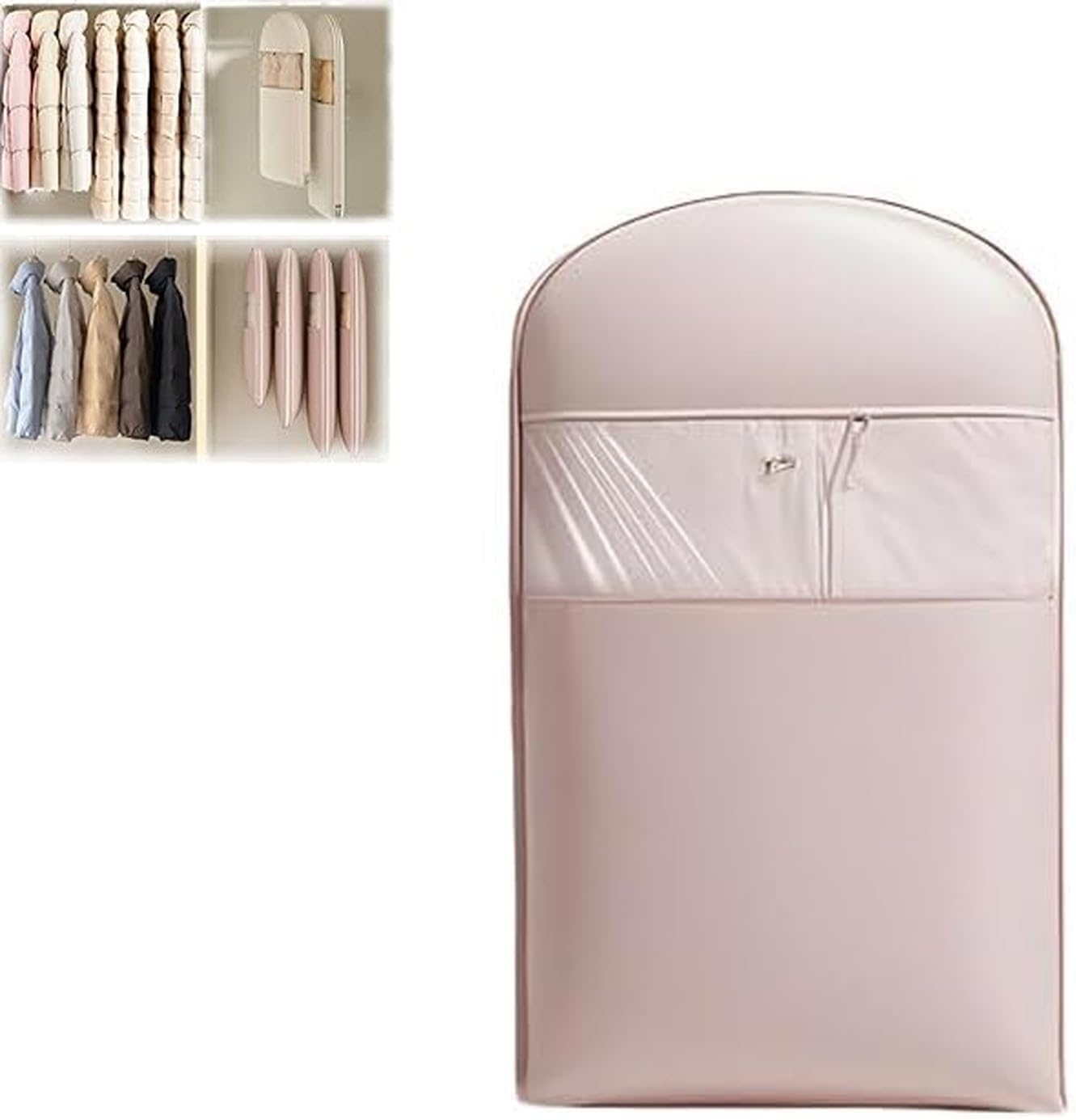 Space Saving Hanging Garment Bag with Self Compression Zipper, Otherwise Garment Bag, Dust Cover Clothes Bags for down Coat (Pink, Small)