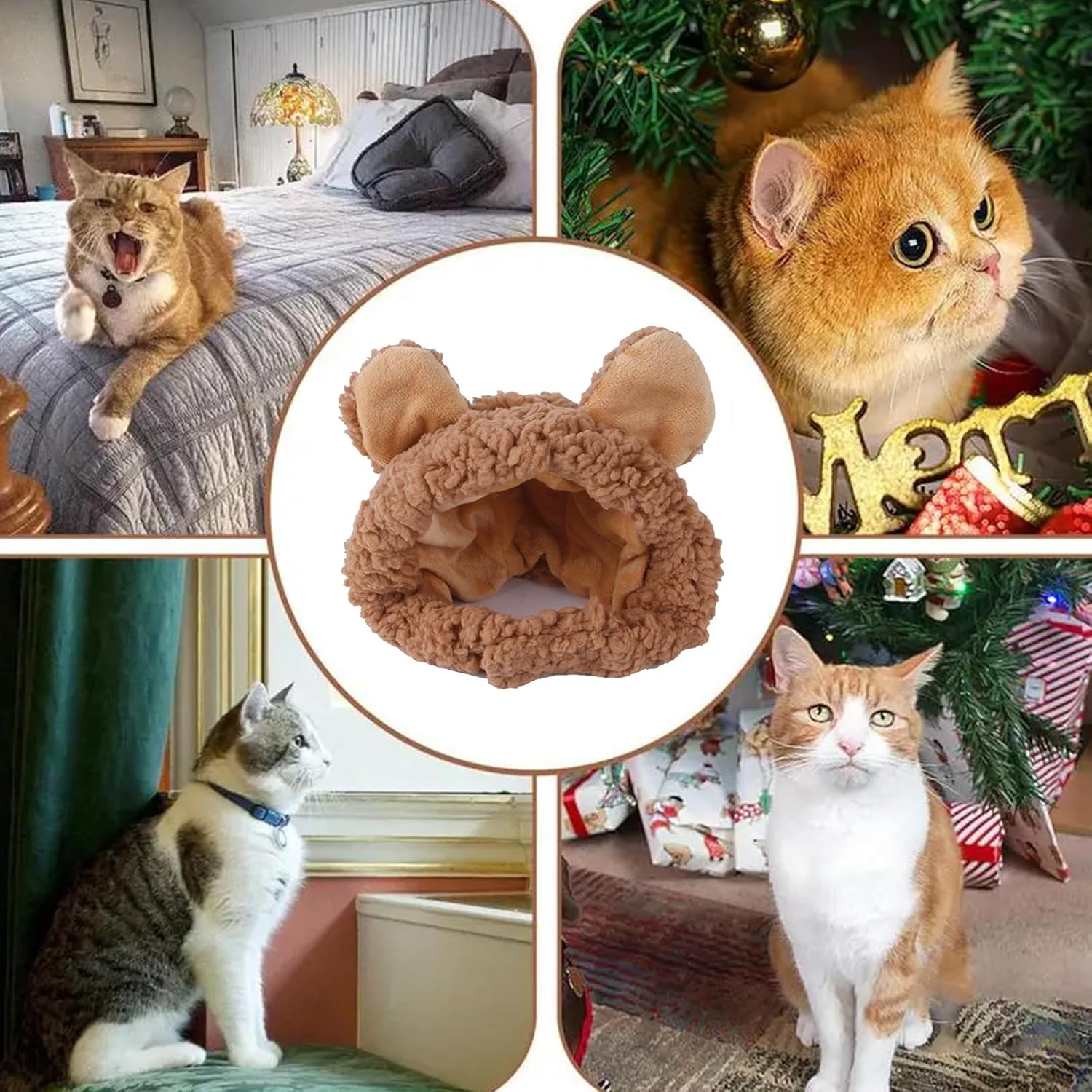 Costume Hat for Cats and Dogs, Adjustable Warm Bear-Ear Headwear, Soft Comfortable Small Pet Accessory (Brown) image number 5