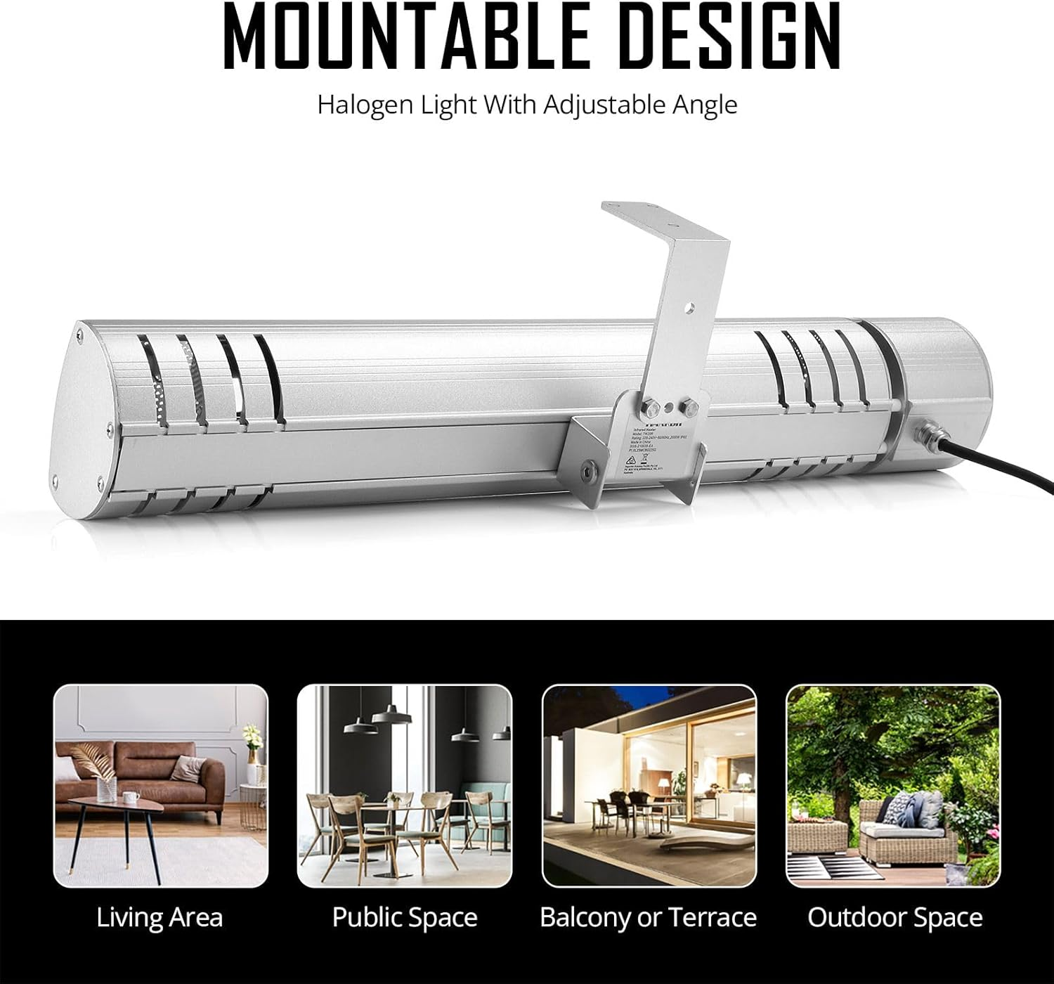 Maxkon 2000W Electric Halogen Heater Outdoor Indoor Infrared Space Patio Room Bar Warmer Instant Heat Strip Wall Ceiling Waterproof