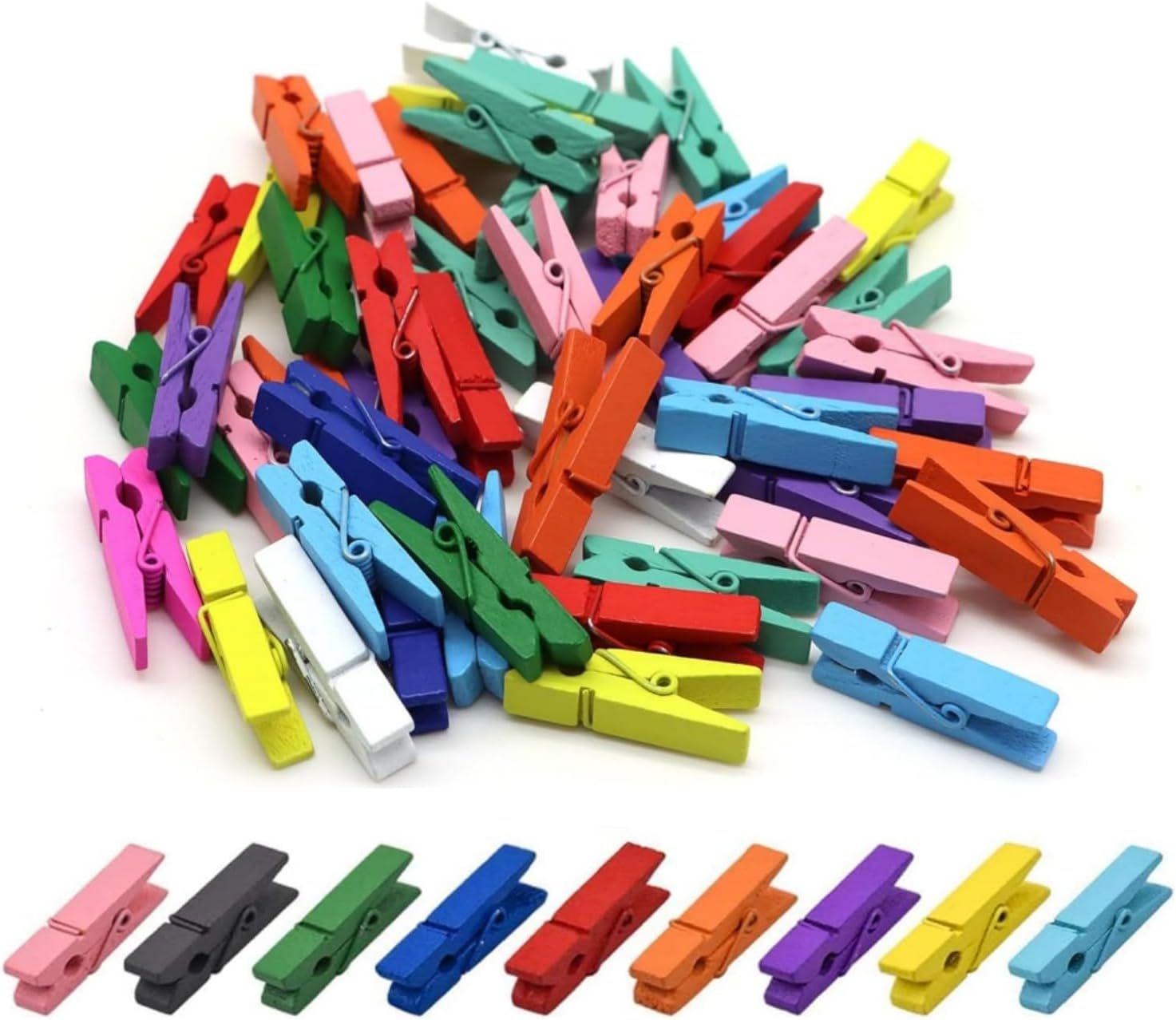 100 Pcs Wooden Photo Clips, Colorful Natural Wooden Clothes Pins, Mini Wooden Pegs Clips for Hanging Photos Peg Paper, Craft DIY Wall Decoration (Rainbow Colors) image number 1