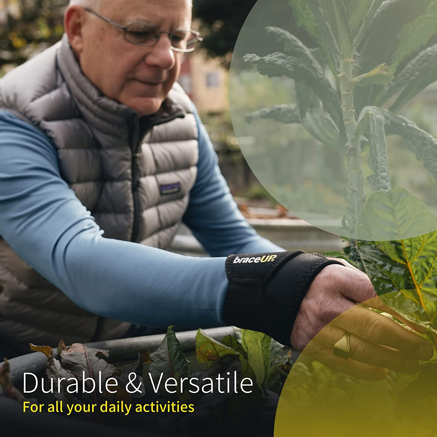 Braceup Adjustable Wrist Wrap for Men and Women - Workouts Wrist Band, Carpal Tunnel Compression Wrist Brace, Tendonitis Wrist Splint, Left Right Hand One Size Adjustable (Black) image number 1