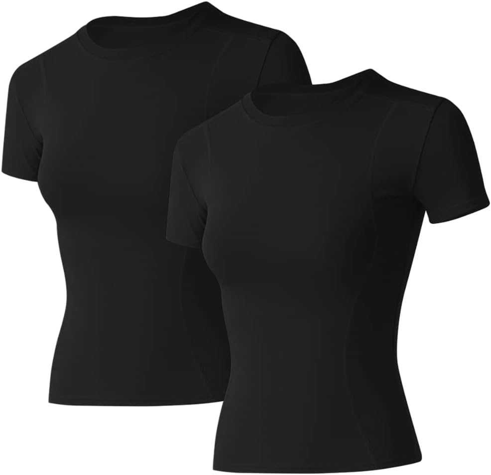 Loovoo Women Workout Shirts 1/2/3 Pack Athletic Compression Tee Dry Fit Yoga Gym Basic Tops