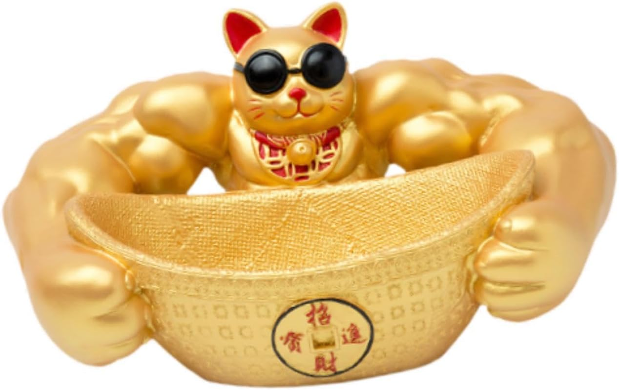 Generic Muscle Arm Cat Figure, Feng Shui Animal Statue, Lucky Cat Storage Box for Bookshelf image number 5