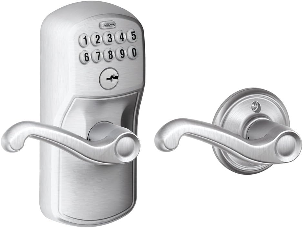 Schlage FE575 CAM 619 Acc Camelot Keypad Entry with Auto-Lock and Accent Levers, Satin Nickel image number 2