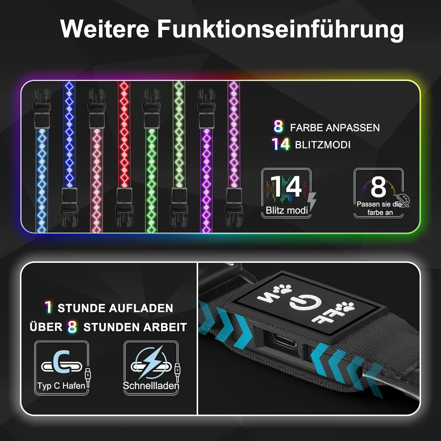 LED Airtag Dog Collar, Light Collar, Dog, IP67 Waterproof, USB Rechargeable Dog Light, 1,600 Feet High Visibility, 14 Lighting Modes for Dogs, Night Safety