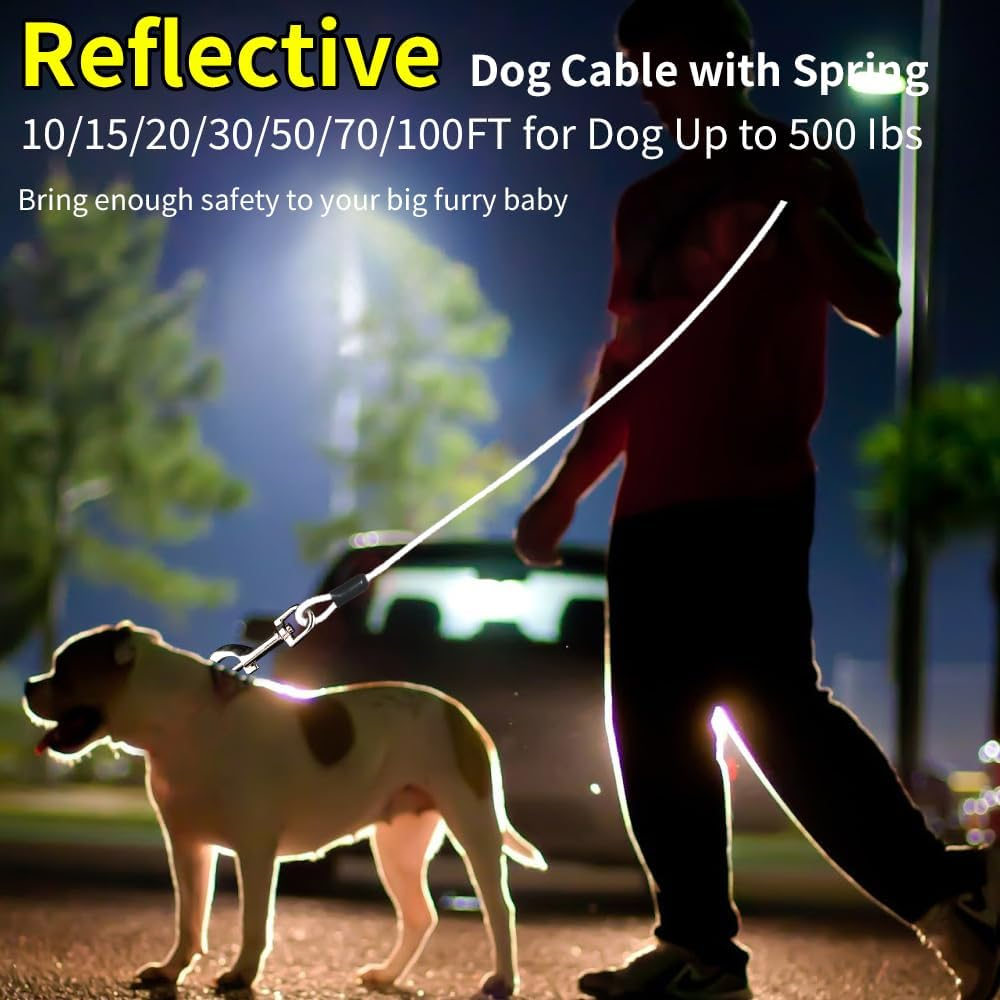 10Ft Tie Out Cable for Dogs up to 350LBS - Rust Proof Training Cable for Yard and Camping
