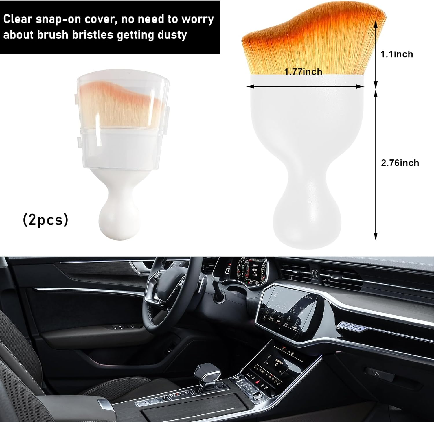 Ziciner 2 PCS Car Detailing Brush, Curved Soft Bristles Auto Removal Dust Collectors, Universal Vehicle Dashboard, Air Conditioner Vents Etc Interior Cleaning Tool Accessories (White) image number 6
