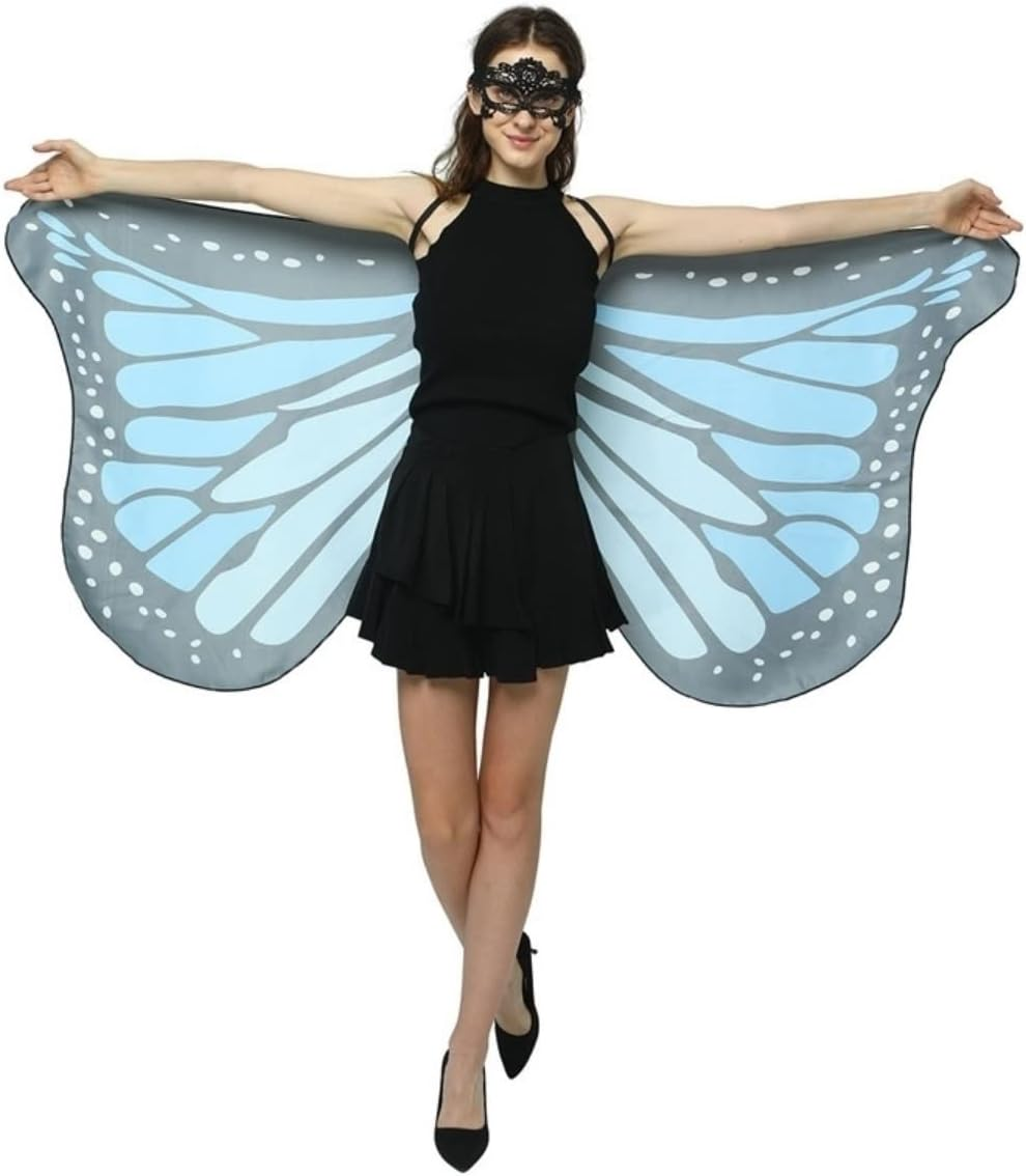 Costume Bay Woman'S Soft Fabric Multicolour Butterfly Wings Cape Scarf Wrap Printing Shawl Butterfly Fairy Ladies Halloween Dress up Cape Ladies Costume Accessory - Gradient Blue/Purple image number 7