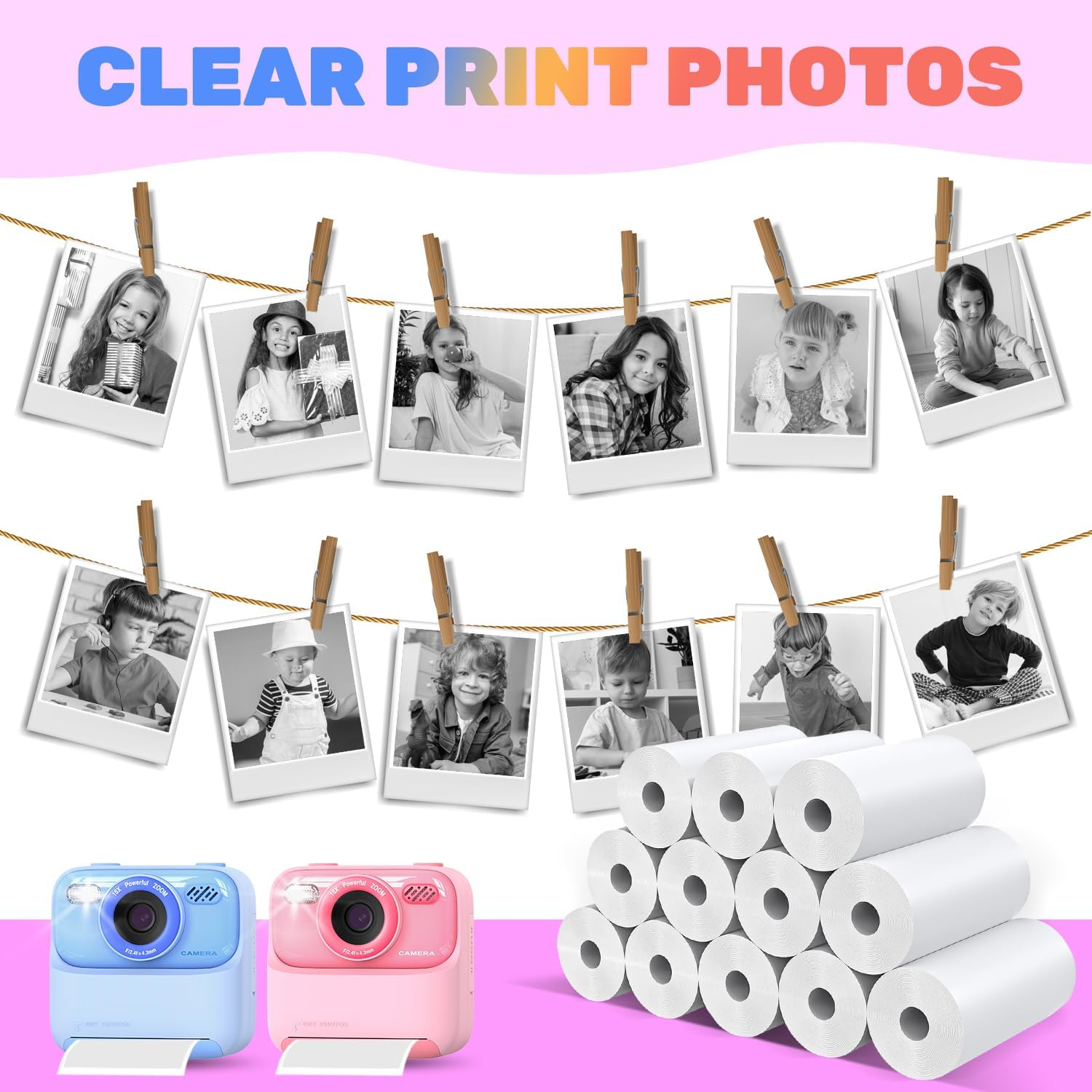 Mgaolo 12 Rolls Kids Instant Camera Print Refill Paper- Photo Printer Thermal Paper Rolls- BPA Free image number 2
