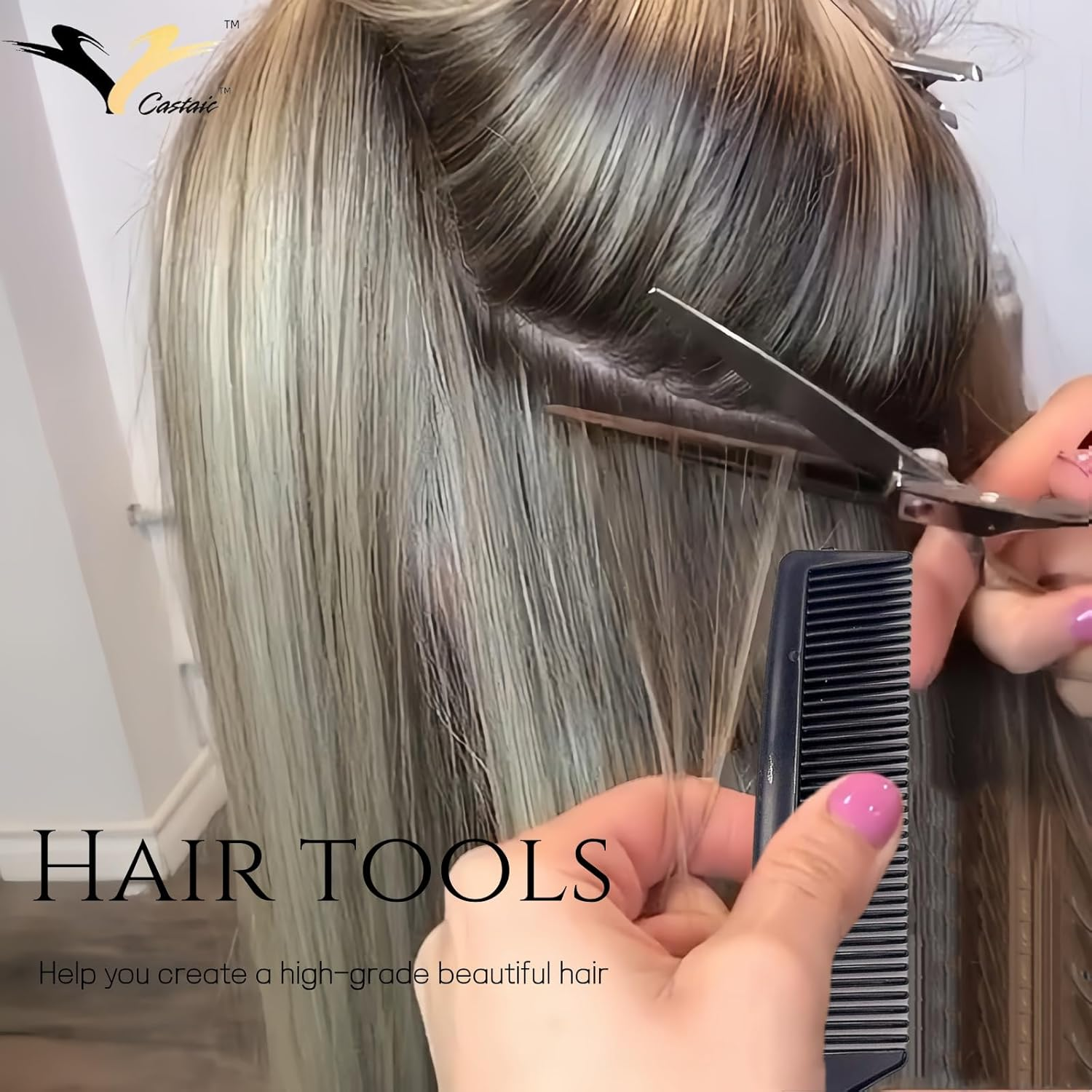 Castaic 2 Pack Rat Tail Comb,Professional Stainless Steel Pintail Comb Hair Parting Comb with Metal Pick on the End Teasing Parting Hair for Women Girls (Black-2) image number 4