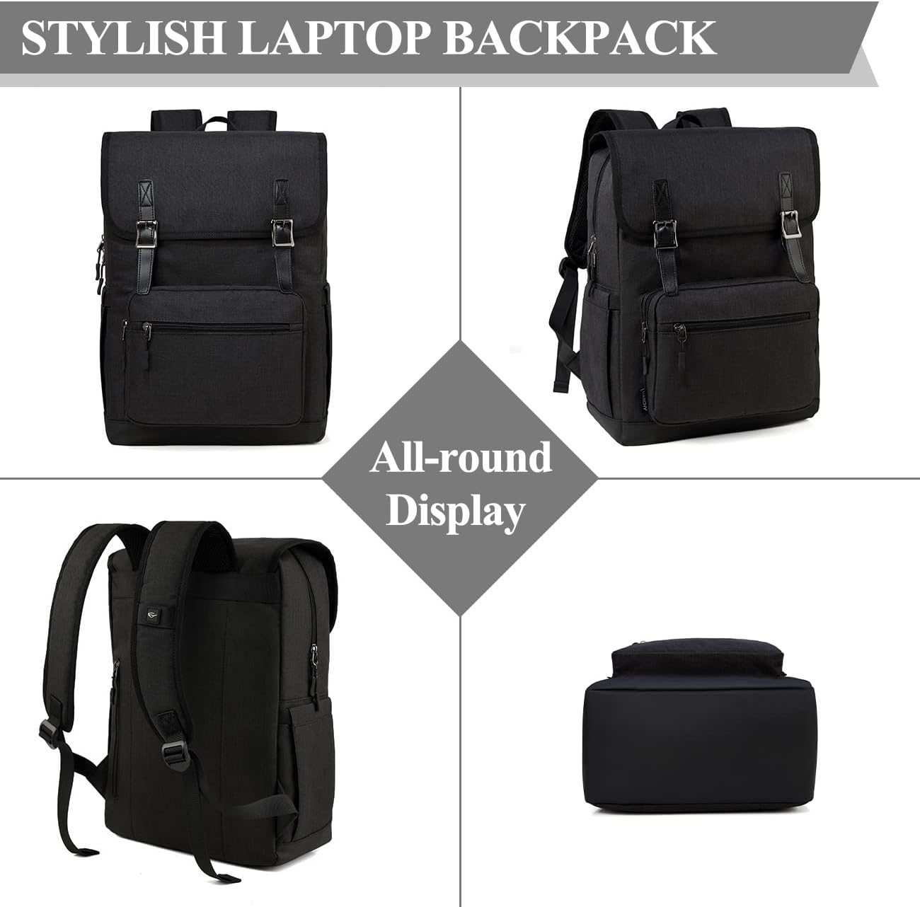 Laptop Backpack for Men Women,Vaschy Vintage Water Resistant Backpack Fit 15.6 Inch Casual Daypack for Business,College,Travel image number 3