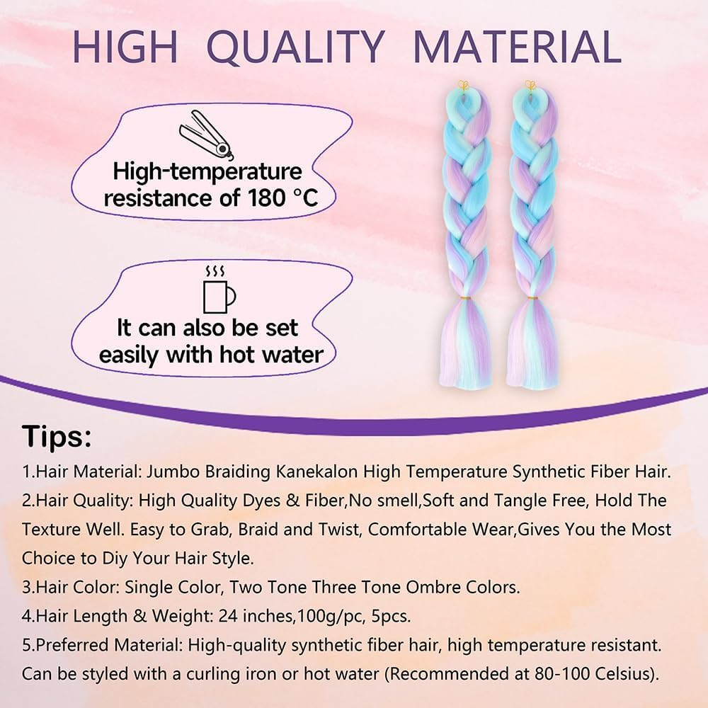 3 Pack Colorful Hair Extensions Braiding Hair Synthetic Crochet Braids Twist 24Inch Four Tone Jumbo Braid Hair Extensions image number 4