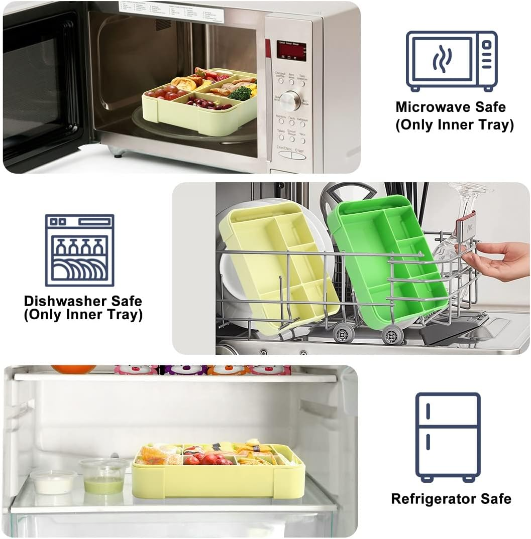 Inngly Children'S Lunch Box with 5 Compartments - 1.3L BPA Free Bento Box, Leak-Proof, Durable, Microwave & Dishwasher Safe, Includes Fork & Spoon, 9X6.7X1.9 Inches image number 6