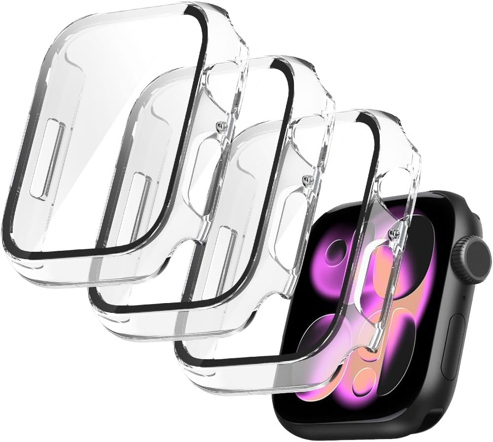 T Tersely(3 Pack) Case Compatible with Apple Watch Series 11/10-46Mm, Built-In Thin HD Tempered Glass Screen Protector Overall Cover Replacement for Iwatch S11/S10 2024 2025 - Black