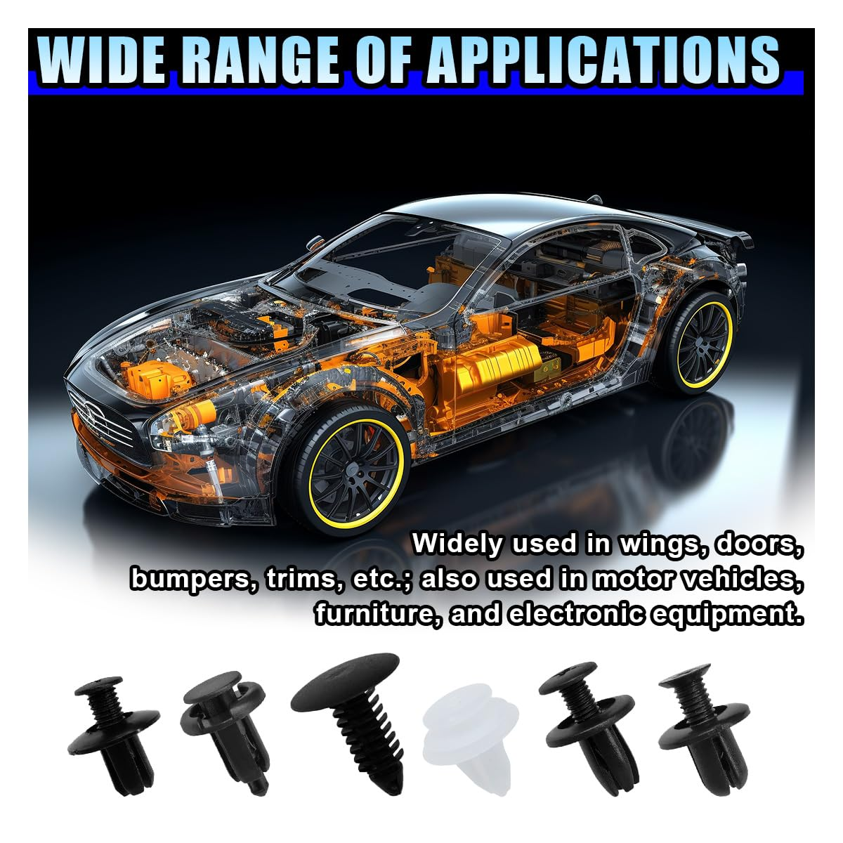100PCS Car Bumper Clips, Plastic Car Push Pin Rivet Set, 6 Sizes Auto Body Trim Screw Fasteners Push Retainer Clip Kit with Fastener Remover, Auto Fenders Clips Replacement Parts (100Pcs&Tool) image number 6