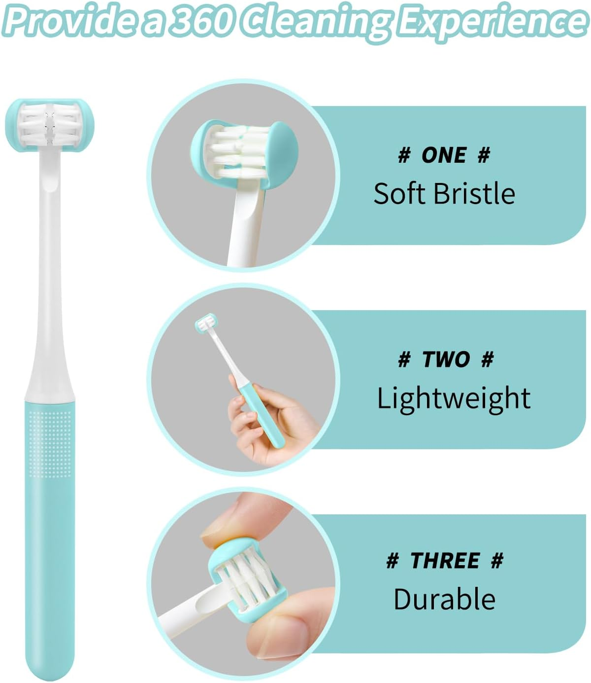 3 Sided Toddler Toothbrush - Soft Bristles Kids Toothbrush with Silicone Elastic Heads image number 2