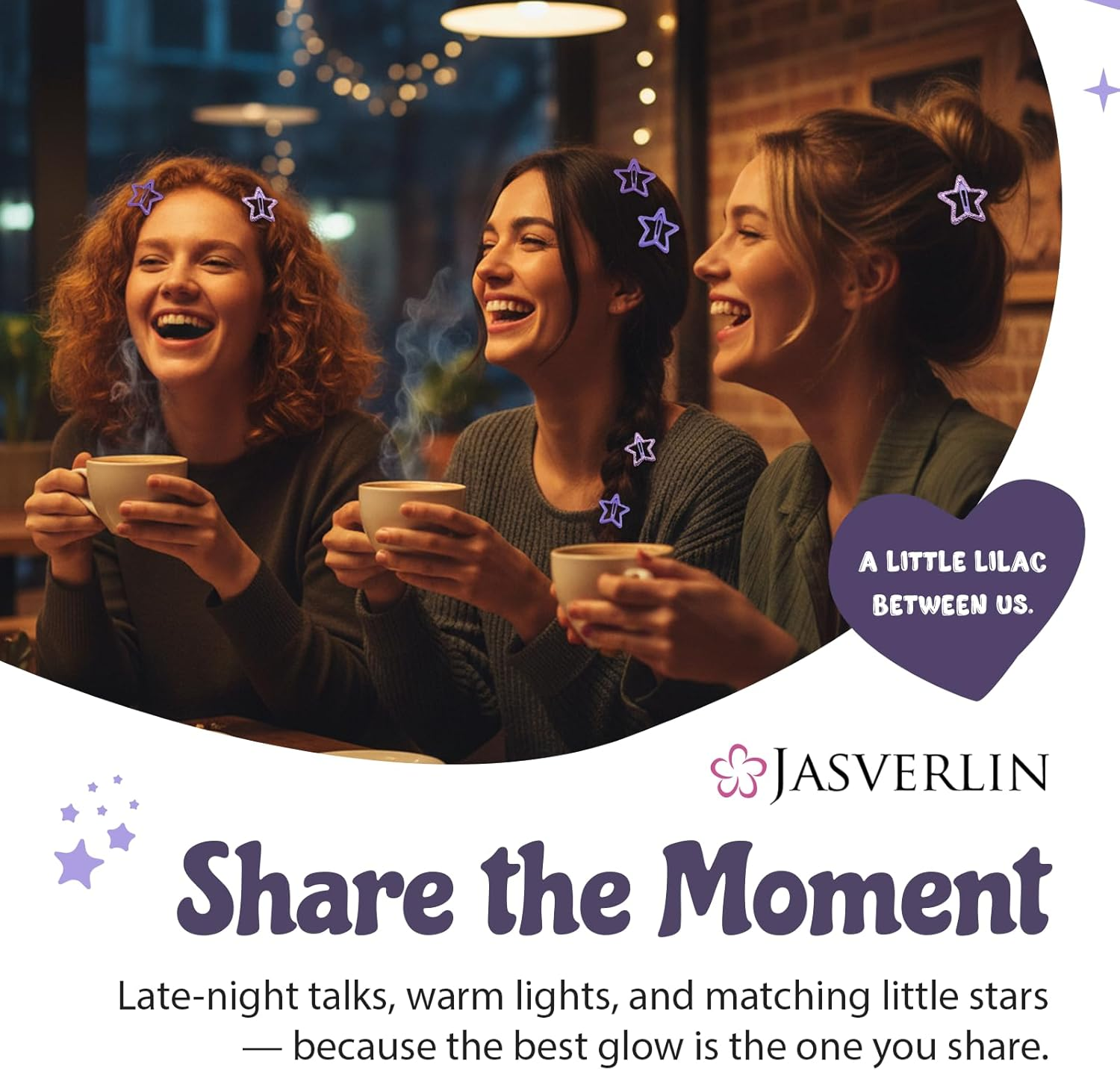 JASVERLIN 36 Pcs Star Hair Clips, Y2K Cute Snap Barrettes for Women Thin Thick Hair, Colorful Kawaii Girls Rave Accessories Glitter Non Slip Metal Hairclips Assorted Sizes (Purple)