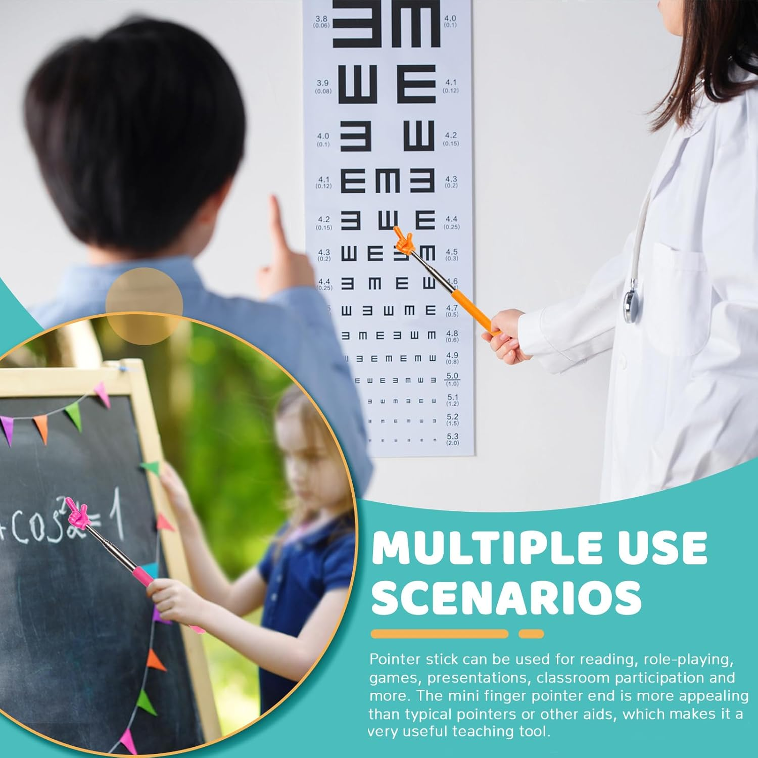 Bagentry 8 Pcs Teacher Pointer Stick for Classroom, Extendable Pointer Finger, Telescoping Hand Pointer, Retractable Pointing Stick Reading Aid for Presentation Whiteboard School Supplies - Red, Yellow, Blue, Green image number 6