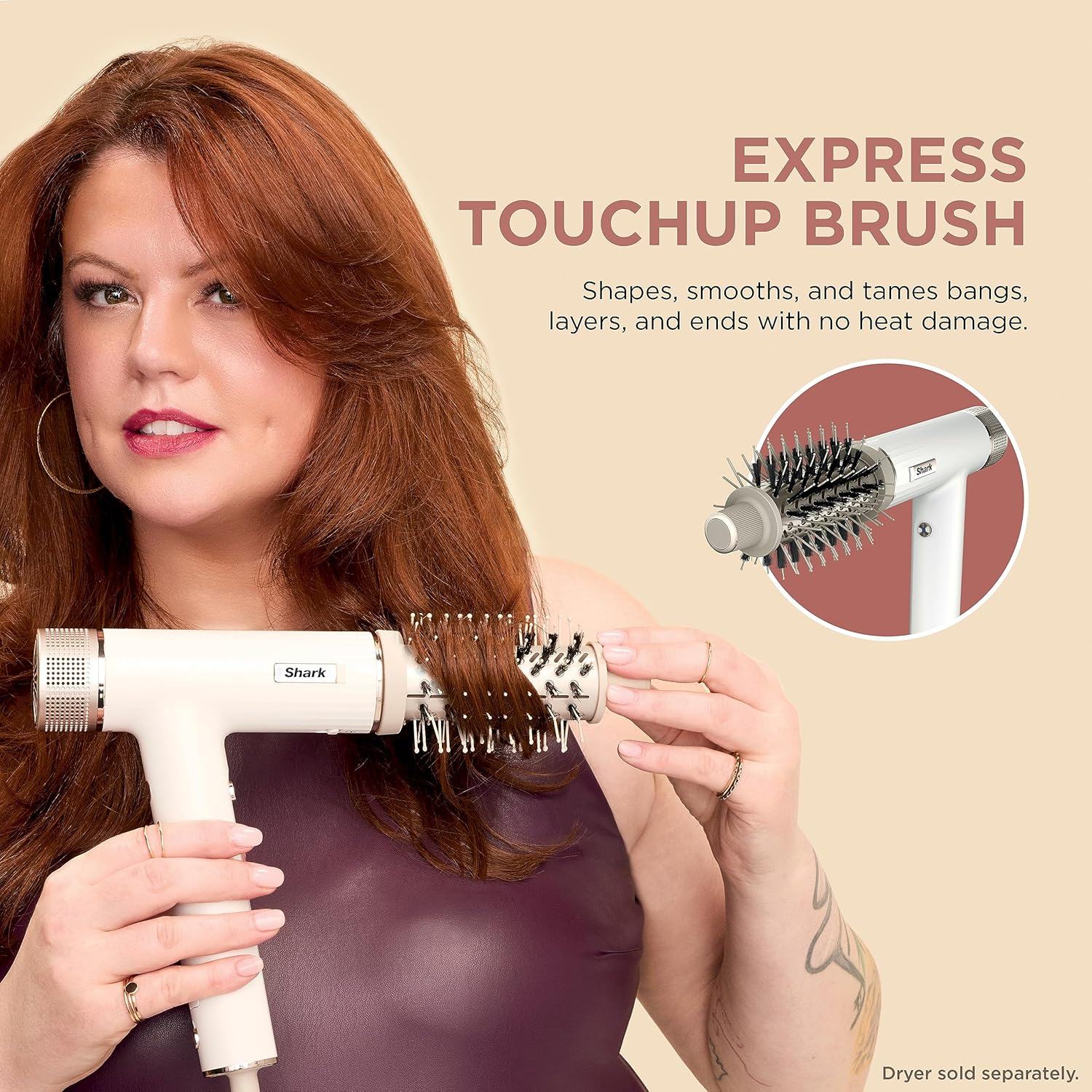 Shark Speedstyle Express Touchup Brush, Attachment for Shark Speedstyle Blow Dryers, Hair Drying & Styling Tool, for Shaping Bangs, Layers, & Ends, for All Hair Types, Stone, XSKHD3RRBA image number 4