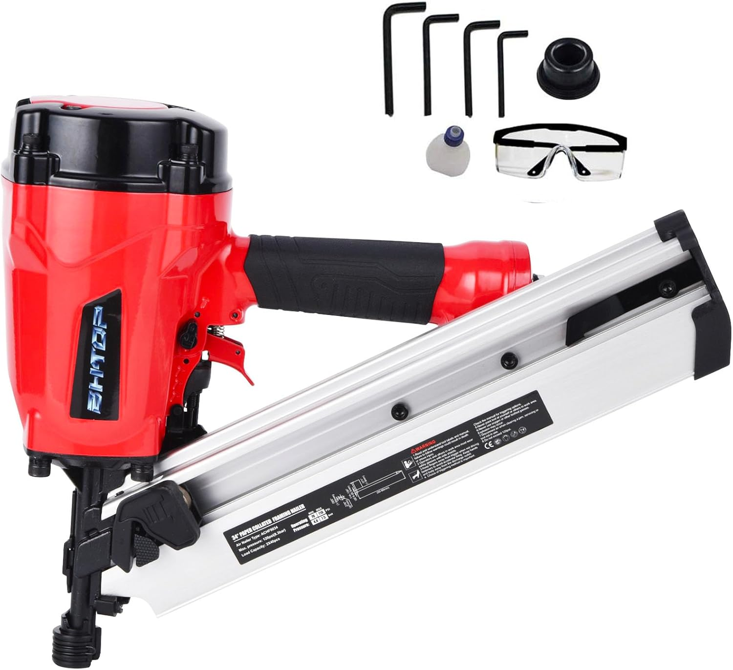 BHTOP 9034 Framing Nailer 34 Degree 3-1/2" with Depth Adjustment Professional Air Nail Gun