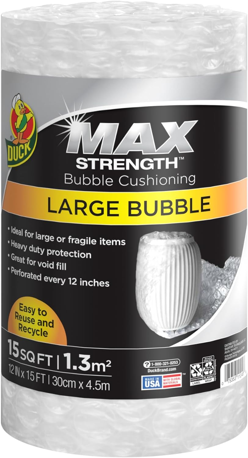 Duck Brand Bubble Wrap Cushioning, Large Bubbles, 12 Inches X 15 Feet, Single Roll (1304499) image number 4