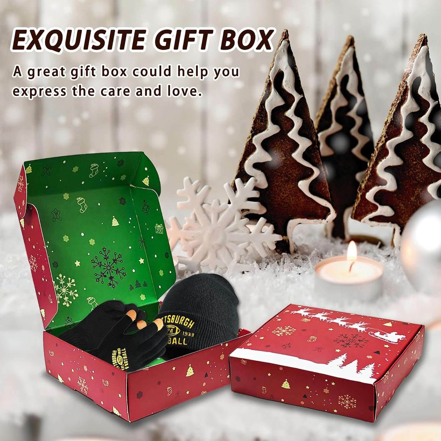 Vintage Classic Skull Cap Embroidery Beanie Fasion Hat Cuffed Winter Hat Knit Comes with Warm Gloves Gifts for Men Women Fans