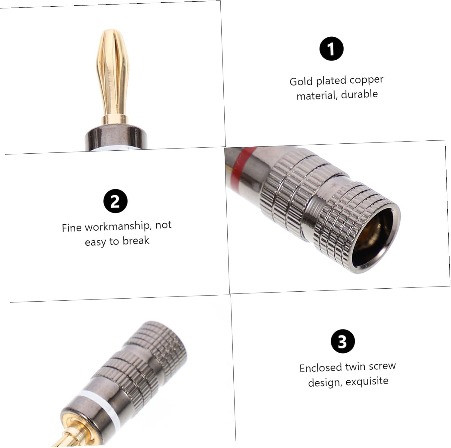 PAMINGONO 10Pcs Copper Plated Banana Speaker Wire Connectors with Double Screw Design Easy Install Audio Clips Wire Non-Breakable Banana Clip for Hi-Fi Stereo and Home Theatre Systems