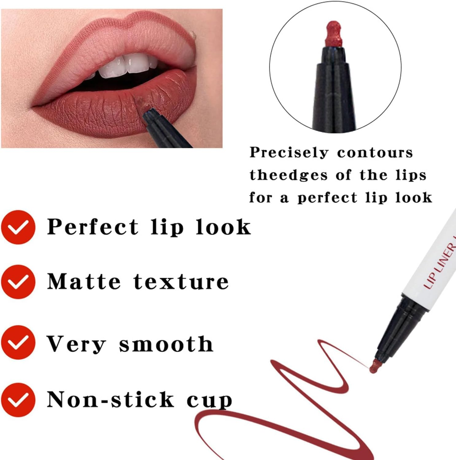 Peshoriadam Lip Liner, Longwear Liquid Lip Liner, Benighty Liquid Lip Liner, Peshoriadam Liquid Lip Liner, Peshoriadam Longwear Lip Liner, 2-In-1 Waterproof Lipstick Lip Liner (07#) image number 2