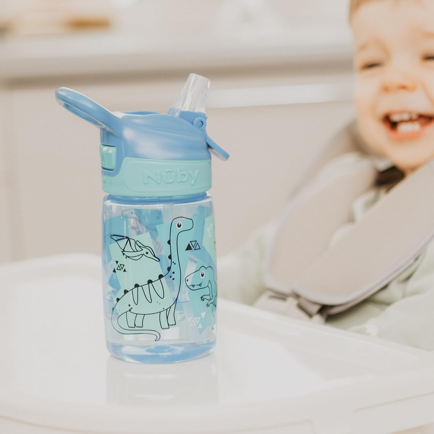 Nuby Incredible Gulp Water Bottle - No Spill Active Toddler Sippy Cup | 360Ml / 12Oz |Carry Handle | Dishwasher and Microwave Safe | Suitable Beaker for 18 Months plus (Dinosaurs, Pack of 2) image number 2