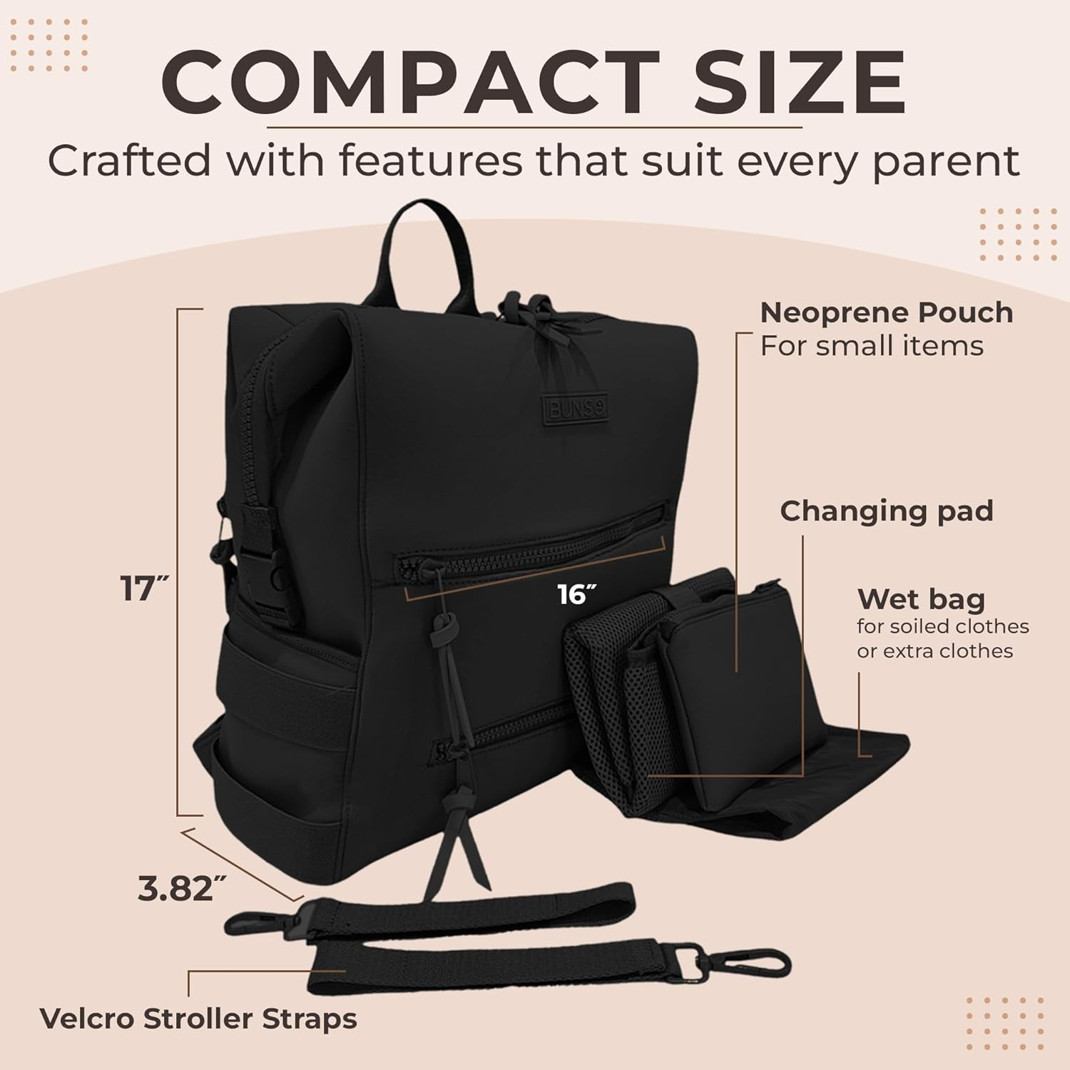Lightweight Diaper Bag Backpack, Water-Resistant Neoprene Bag with Changing Pad, Stroller Straps, Wet Bag and Pouch image number 5