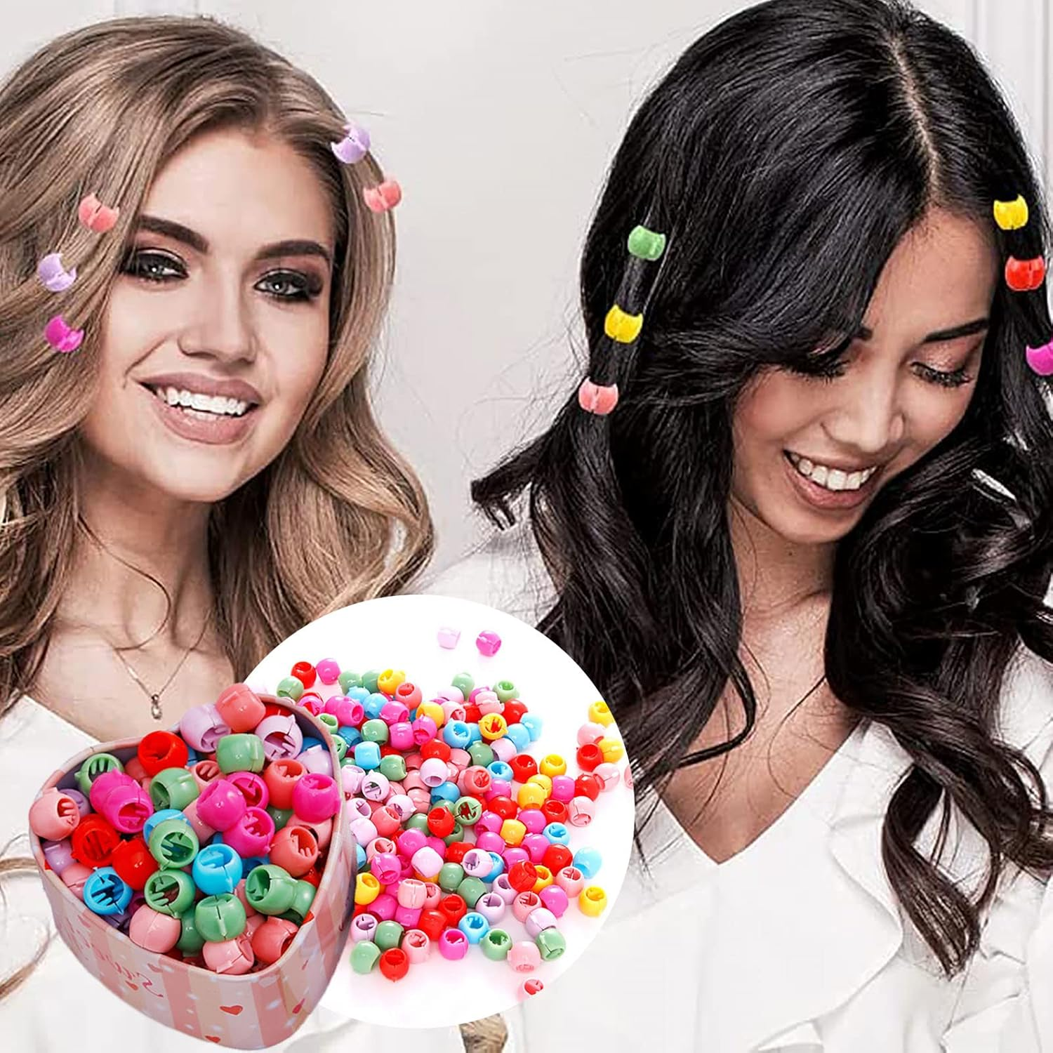 Pack of 200 Mini Hair Clips Small Hair Clips Colourful Pearl Hair Clips Plastic Rainbow Clip Small Hair Grippers Multicoloured Hair Beads Clip Hair Claws Hair Accessories for Girls Women image number 3