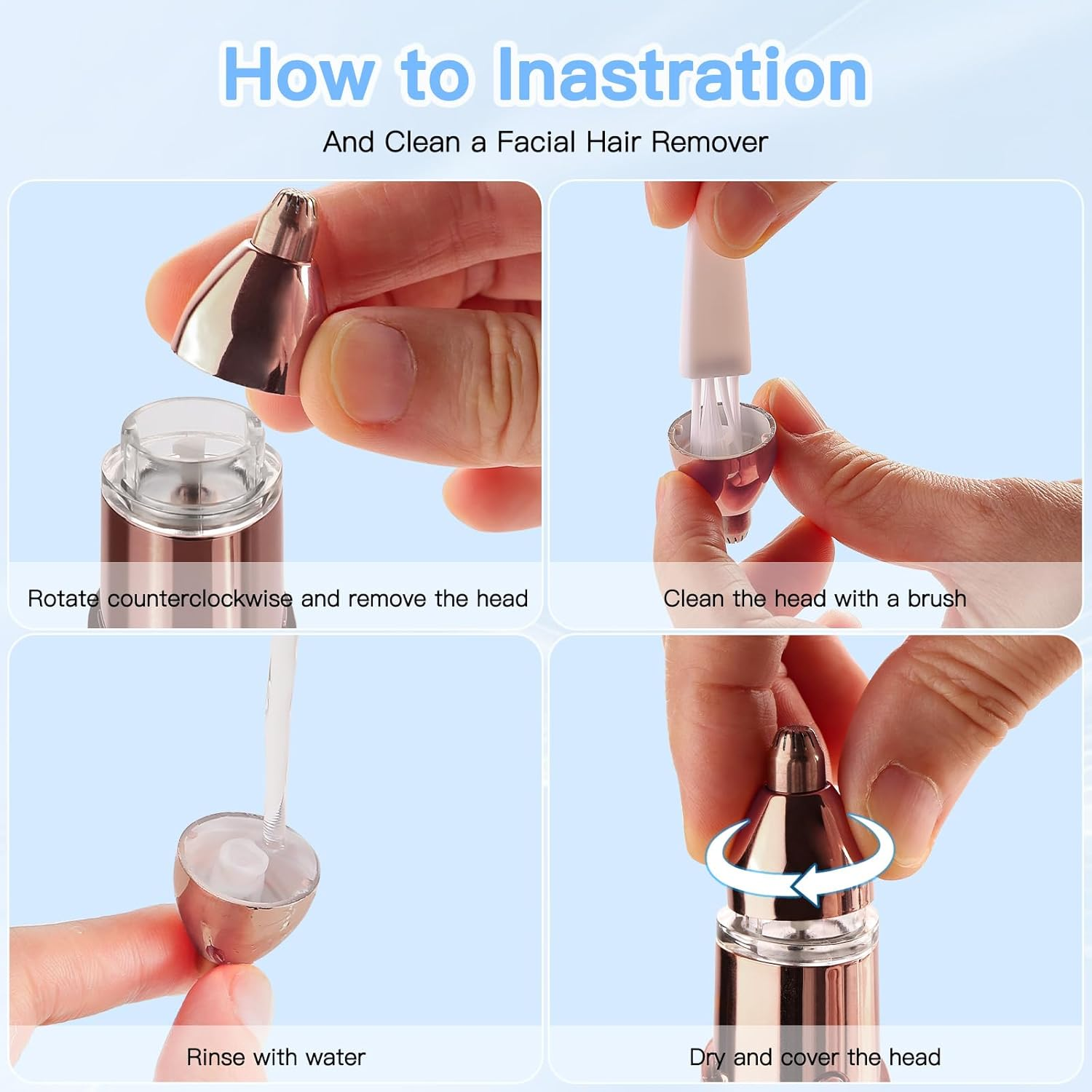 EDIMENS 2-In-1 Rechargeable Eyebrow Trimmer & Facial Hair Remover for Women - Painless Flawless Hair Removal with LED Light for Eyebrows, Lips, Nose & Body (Champagne) image number 6