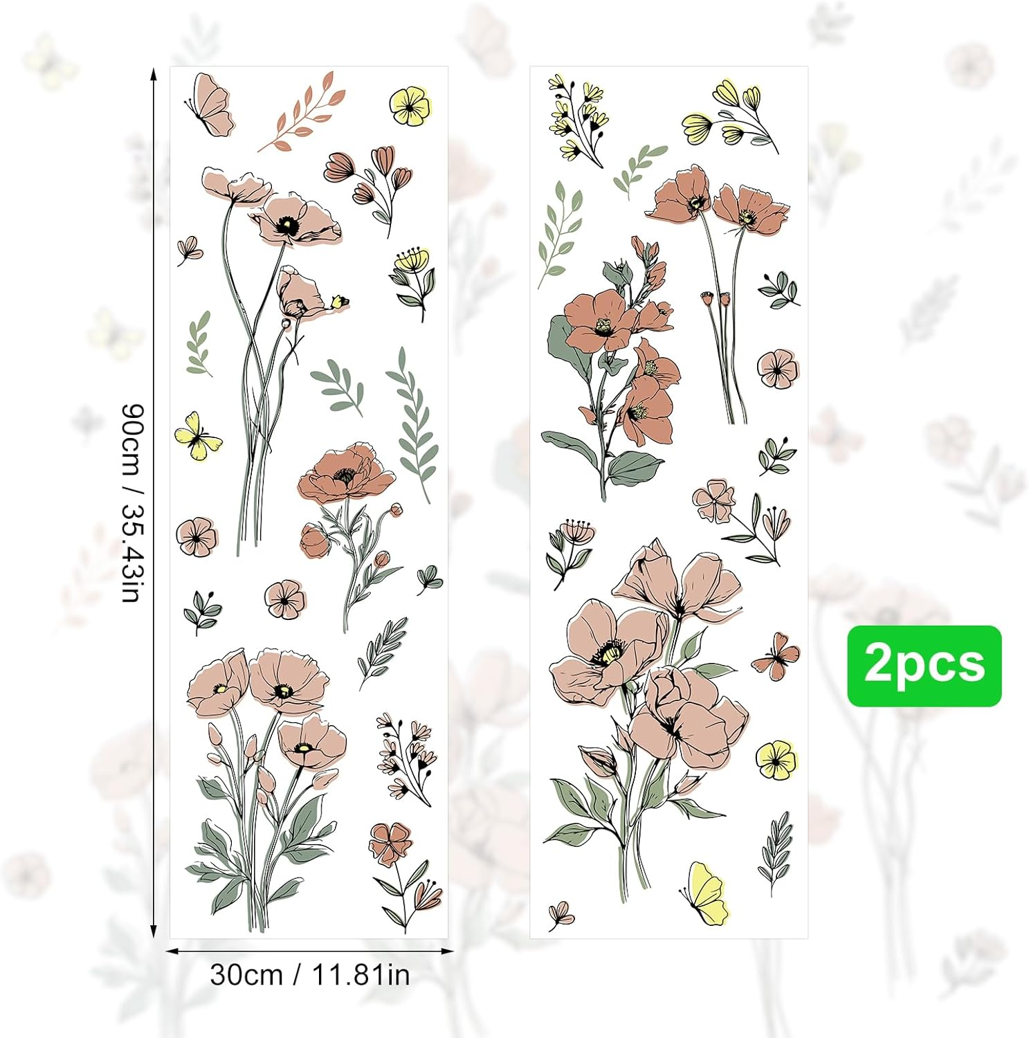 2Pcs Flower Wallpaper, Bohemian Flower Stickers Floral Wallpaper Peel and Stick Retro Flower Wall Stickers Colorful Aesthetic Wall Stickers for Nursery Gift Decoration Room Home (Big Flower) image number 4