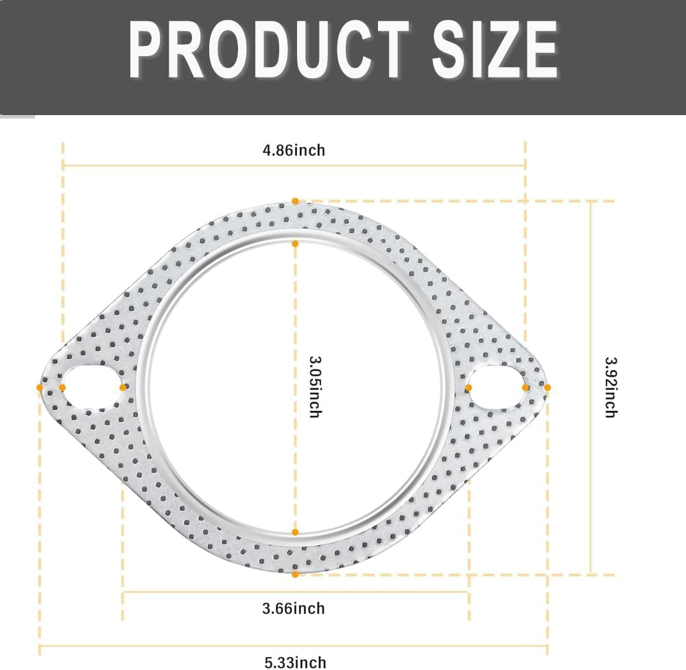 IONPSHG 6 Pcs Car Exhaust Gasket Standard 3" 2-Bolt Exhaust Flange Gasket Replaces OEM#120-06310-0002 Standard Exhaust Manifold Gasket Aluminium Alloy High Temp Gasket Material Car Accessories image number 1
