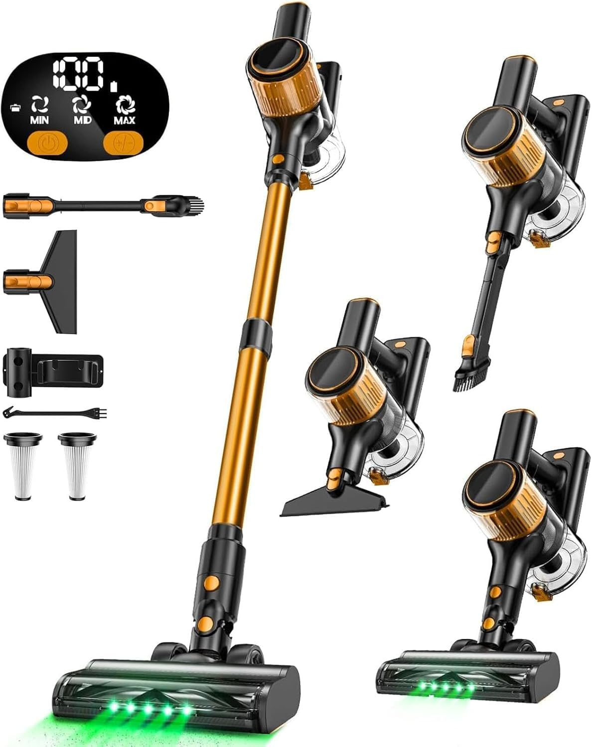 Cordless Vacuum Cleaner, 8 in 1 Powerful Suction Lightweight Vacuum Cleaner for Home, LED Display, 3 Suction Modes, 40Mins Detachable Battery Vacuum for Hard Floor Carpet Pet Hair, Pink