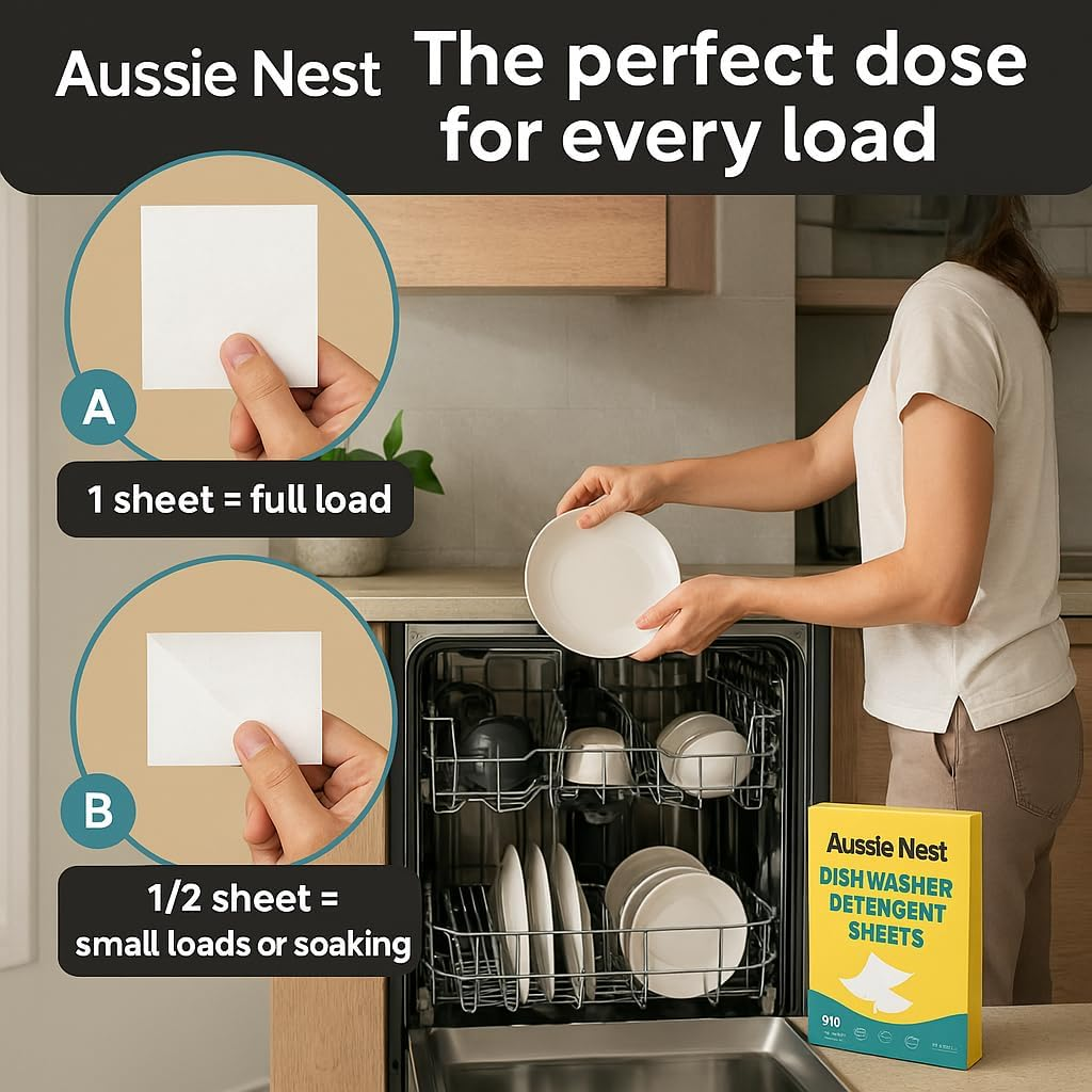 Dishwasher Detergent Sheets Unscented, 100 Sheets, Concentrated Biodegradable Non‑Woven, Plastic‑Free Recyclable Pack, Mess‑Free Dishwashing image number 4