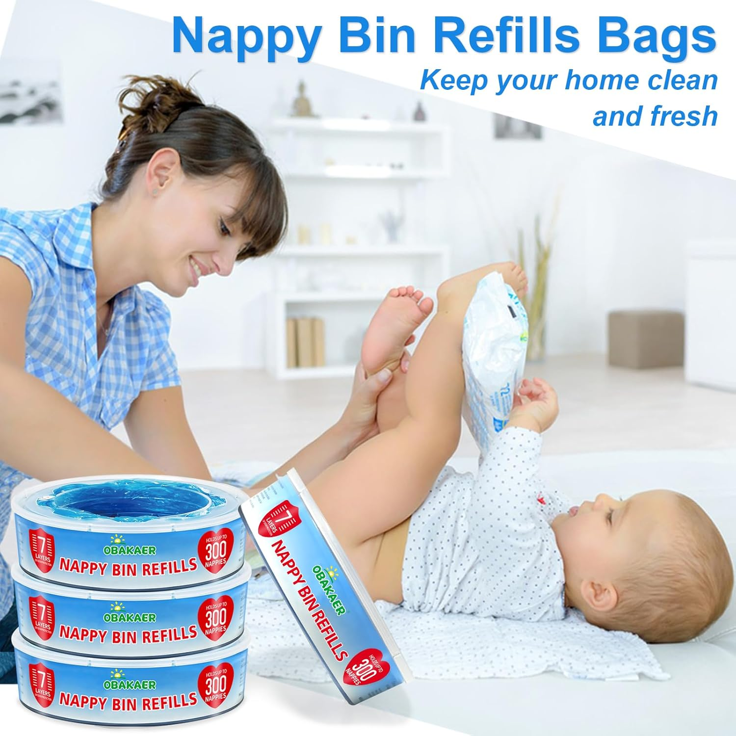 Nappy Bin Refill Cassettes Compatible with Angelcare Nappy Bin & Litter Locker II, Pack of 4 Nappies, Extra Length and Thickness, Strong Odour Elimination Lavender Fragrance for Babies image number 3