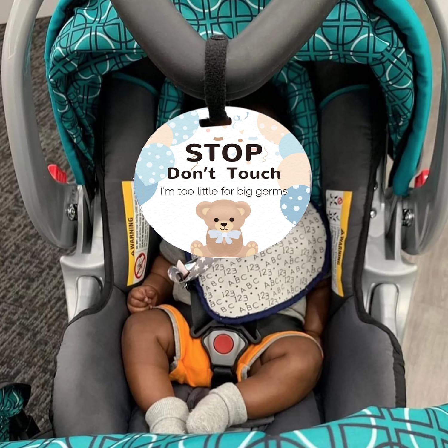 ORIGACH 4 Pack Balloon Bear Do Not Touch Baby Signs Baby Car Seat Tag with Hanging Strap and Clip for Newborn Girl Boy image number 2