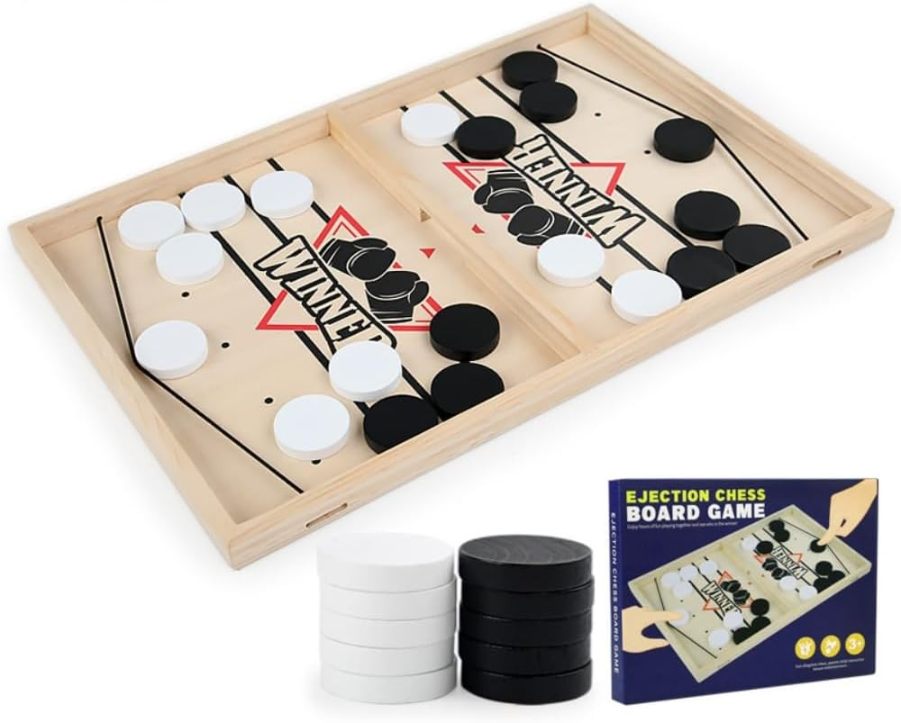 Large Fast Sling Puck Game - Test Your Speed and Accuracy with This Fast Action Super Winner Wooden Air Hockey Board Game - Guaranteed Fun for Family Game Night or Party with Friends image number 4