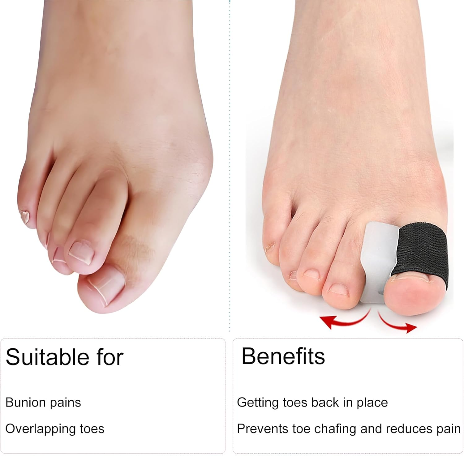 8 Pack Big Toe Spacers Toe Separators for Women Men, Sweat-Absorbent Elasticated Strap Designed and Non-Slip Toe Separators That Do Not Come off Easily for Overlapping Toes Bunion Correct Toes image number 4