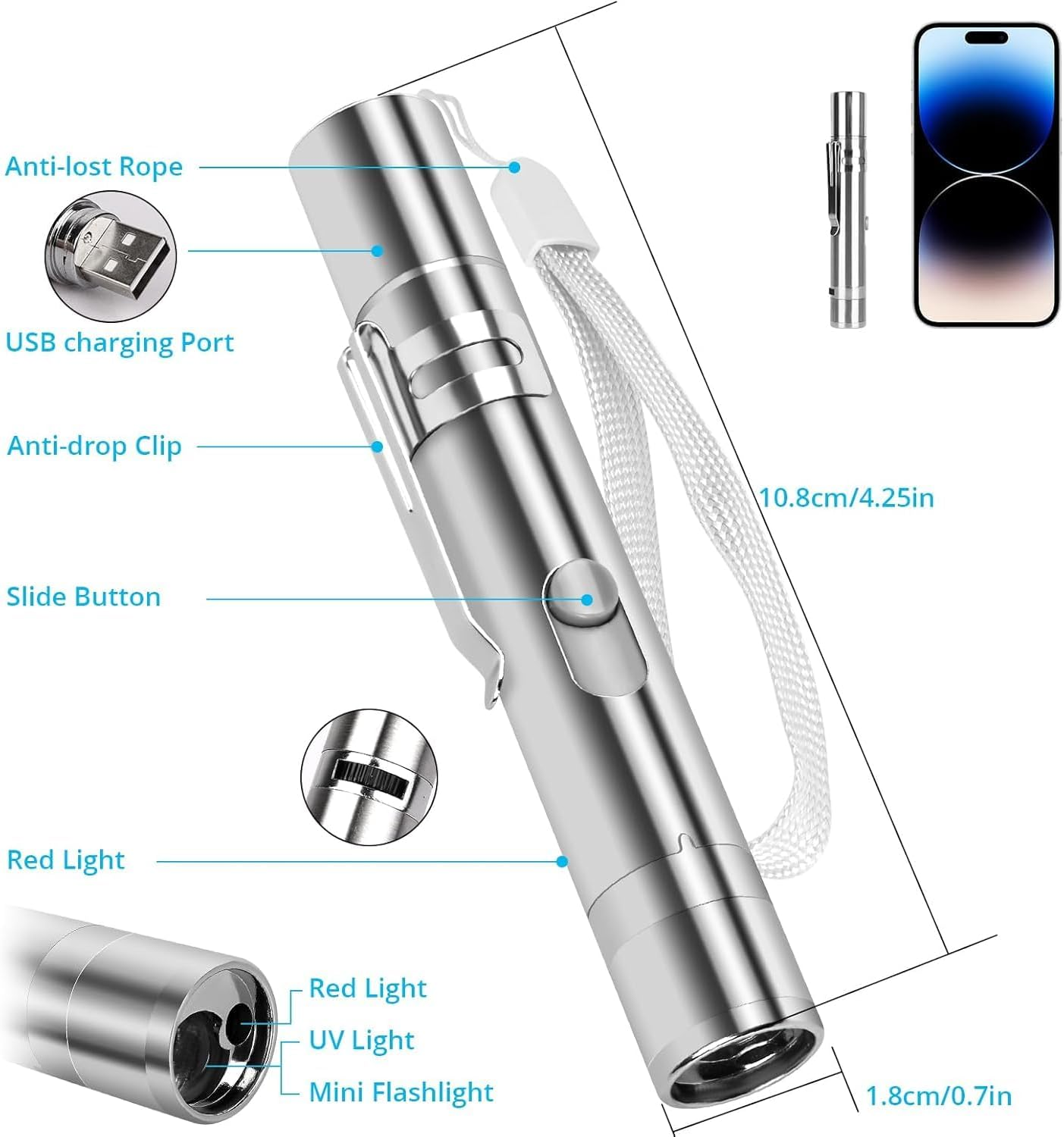 Cat Laser Pointer Toy, Dog Laser Pointer, Interactive Cat Toys for Indoor Cats Kittenes Dogs LED Flashlight 7 Adjustable Patterns Red Light Remotes Teaching Tool USB image number 6