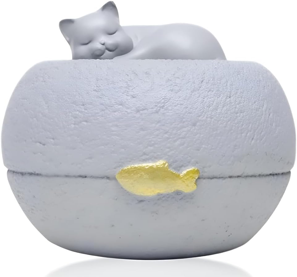 TOMVAES Resin Grey Solid Satin Pet Memorial Urn, 13*13*10Cm, 400G Capacity, Removable Lid, Perfect for Medium Sized Pets and Small Cremation Memorials image number 3