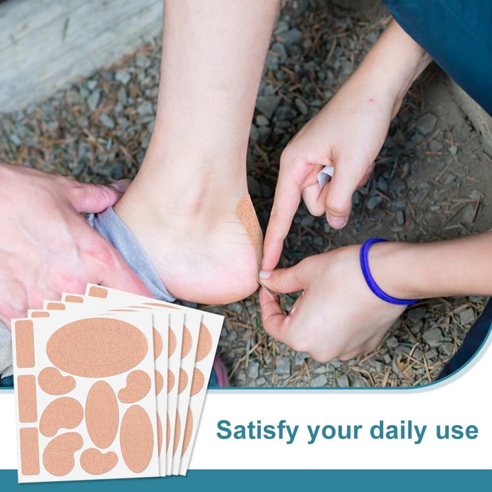 15 Sheets Moleskin Adhesive Pads, Moleskin Tape Flannel Adhesive Pads Heel Stickers, Pre-Cut Moleskin for Blister Reduce Friction Pain on Feet, Toes, Shoes (Skin Color) image number 1